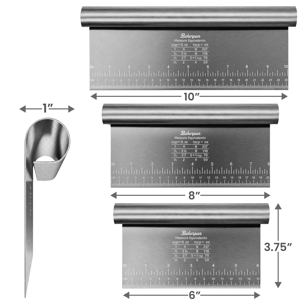Bakerpan Stainless Steel Heavy Duty Dough Cutter 3 Size Set - 10, 8, 6 Inch