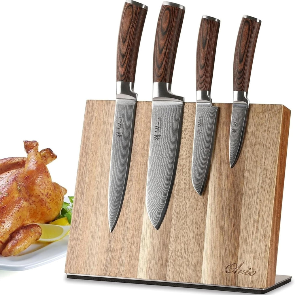Wakoli Culinary Asia 4-Piece Asian Knife Set, VG10 Damascus, Magnetic Block