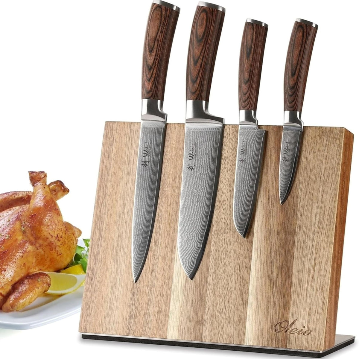 Wakoli Culinary Asia 4-Piece Asian Knife Set, VG10 Damascus, Magnetic Block