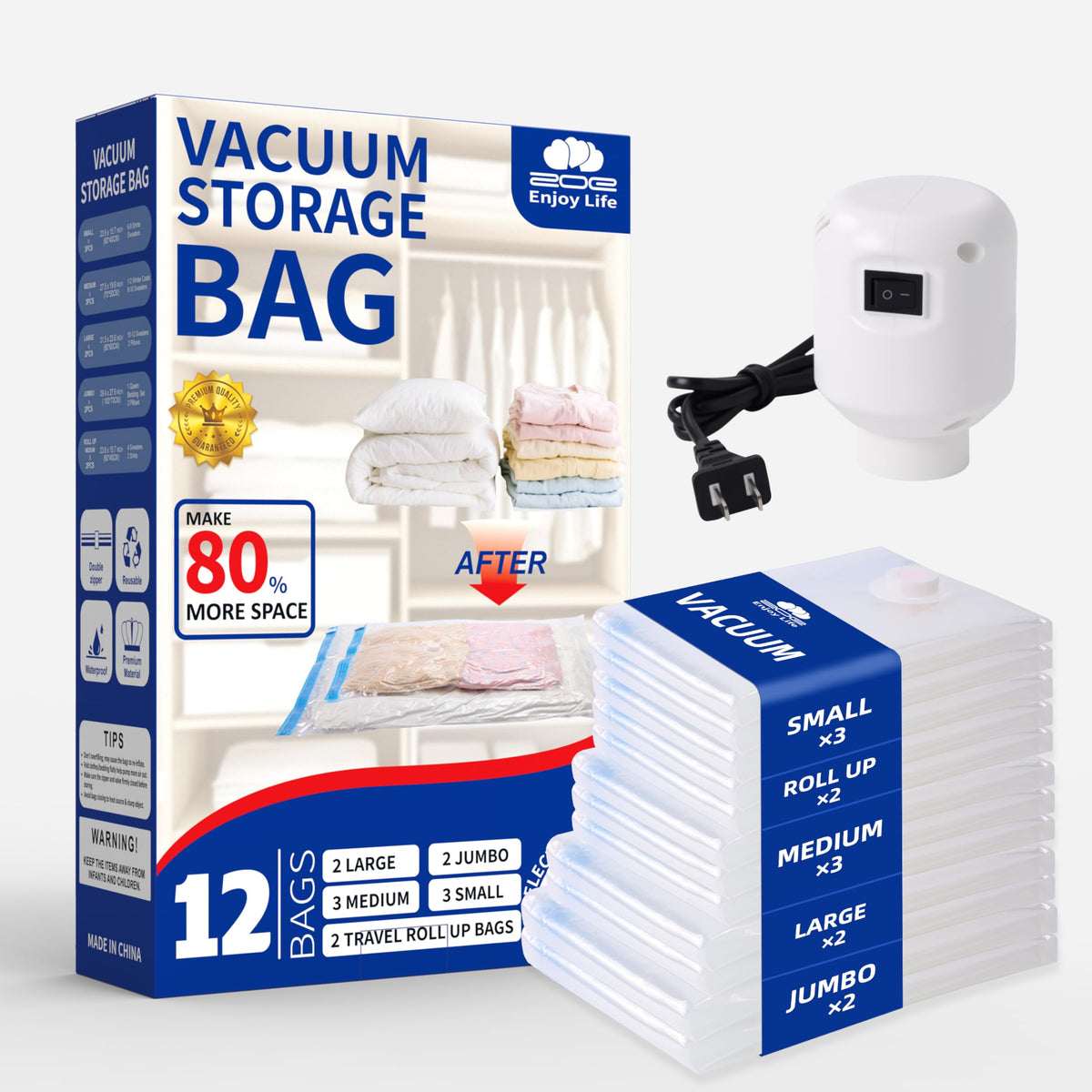 ZoeEnjoyLife Vacuum Storage Bags with Electric Pump 8 Pack Jumbo Size