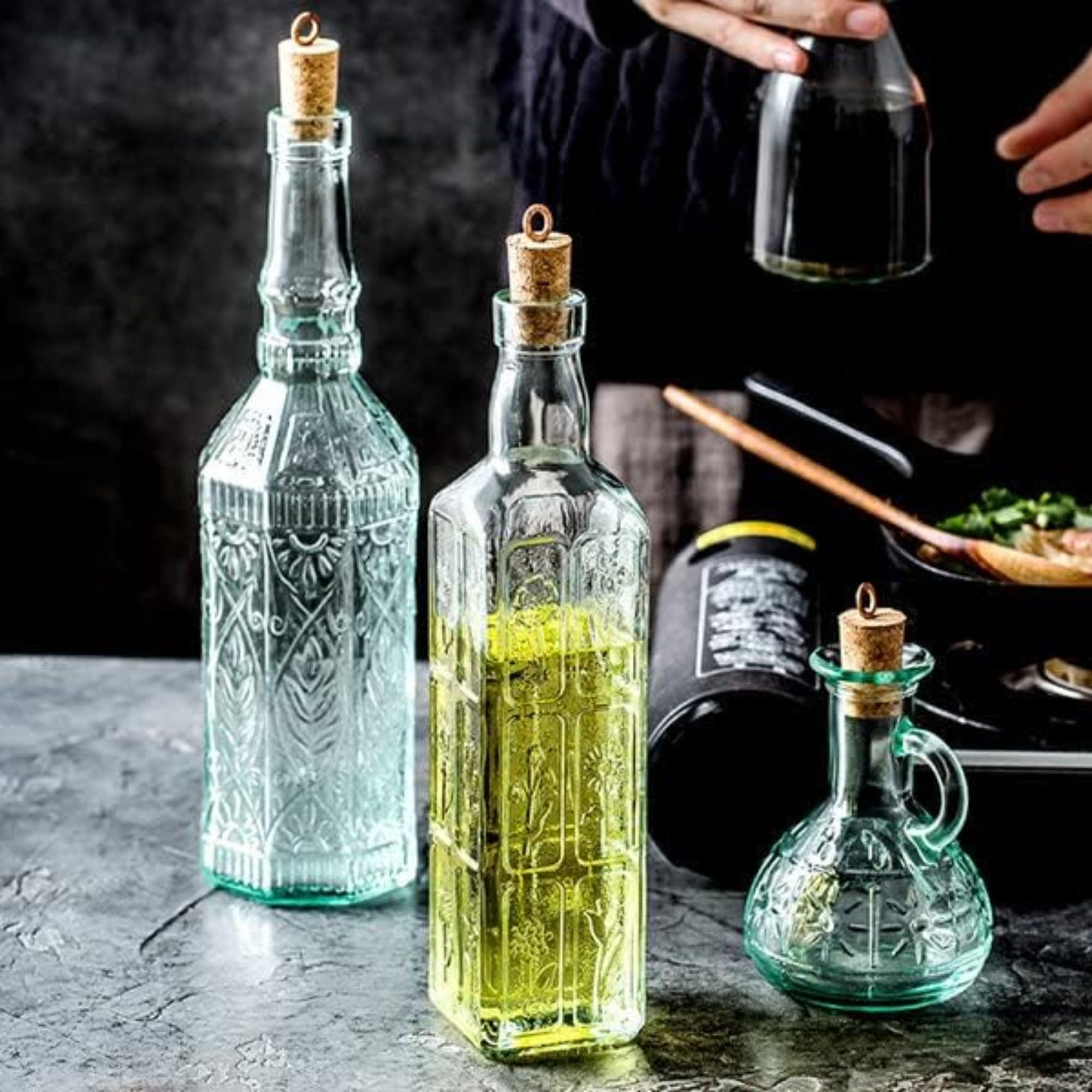 Bormioli Rocco Country Home Fiesole Bottles - Set of 2, 24 oz Decorative Glass Containers with Stopper for Water, Oil & Vinegar Storage - Italian Glassware for Kitchen & Dining