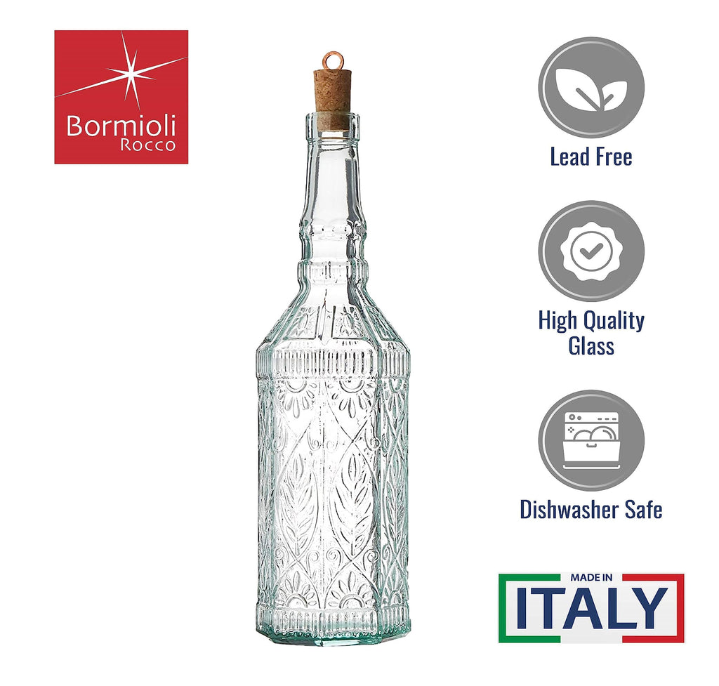 Bormioli Rocco Country Home Fiesole Bottles - Set of 2, 24 oz Decorative Glass Containers with Stopper for Water, Oil & Vinegar Storage - Italian Glassware for Kitchen & Dining