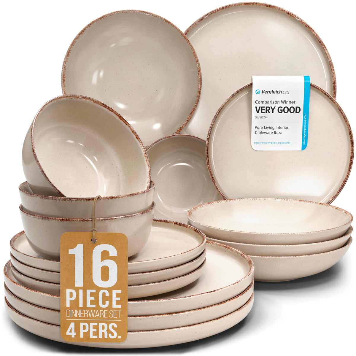16 Piece Stoneware Dinnerware Set for 4, Handmade Plates and Bowls Set