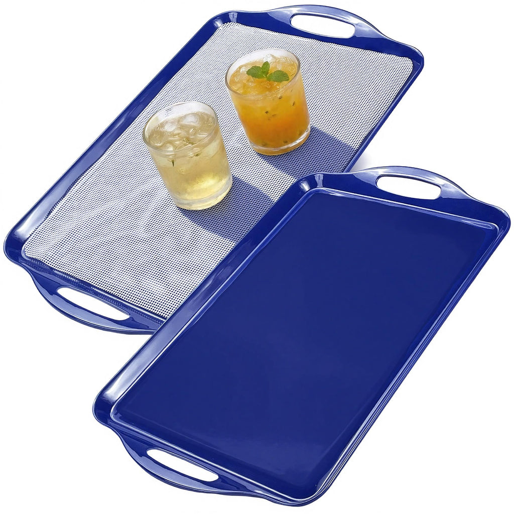 Extra Large Melamine Platters, 19" x11.6'' Serving Tray with Handles for Cookie, Cupcakes, Desserts, Dishwasher Safe, Ottoman Tray Decor, Set of 2, 2 pcs Mats Included (White)