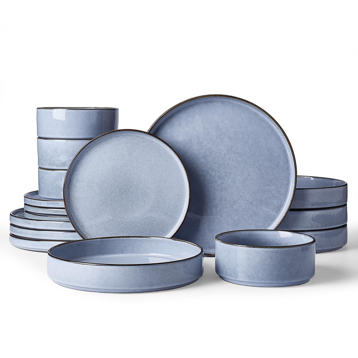 Famiware Nebula Plates and Bowls, 18-Piece Dinnerware Set, White