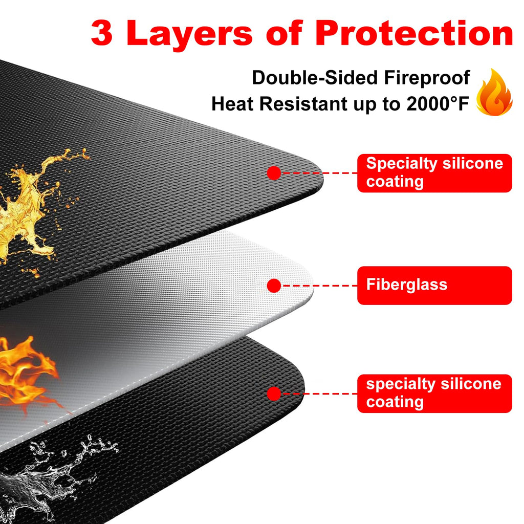 60 x 40 Inch Under Grill Mat for Outdoor Grill with Weighted Corners, Stay-Flat Fireproof BBQ Mat, Waterproof & Oil-Proof Deck & Patio Protector for Gas, Charcoal, Smoker