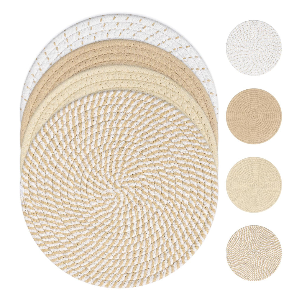 SHACOS 10 Inches Trivets for Hot Dishes, 4 Pieces Cotton Trivets Mats