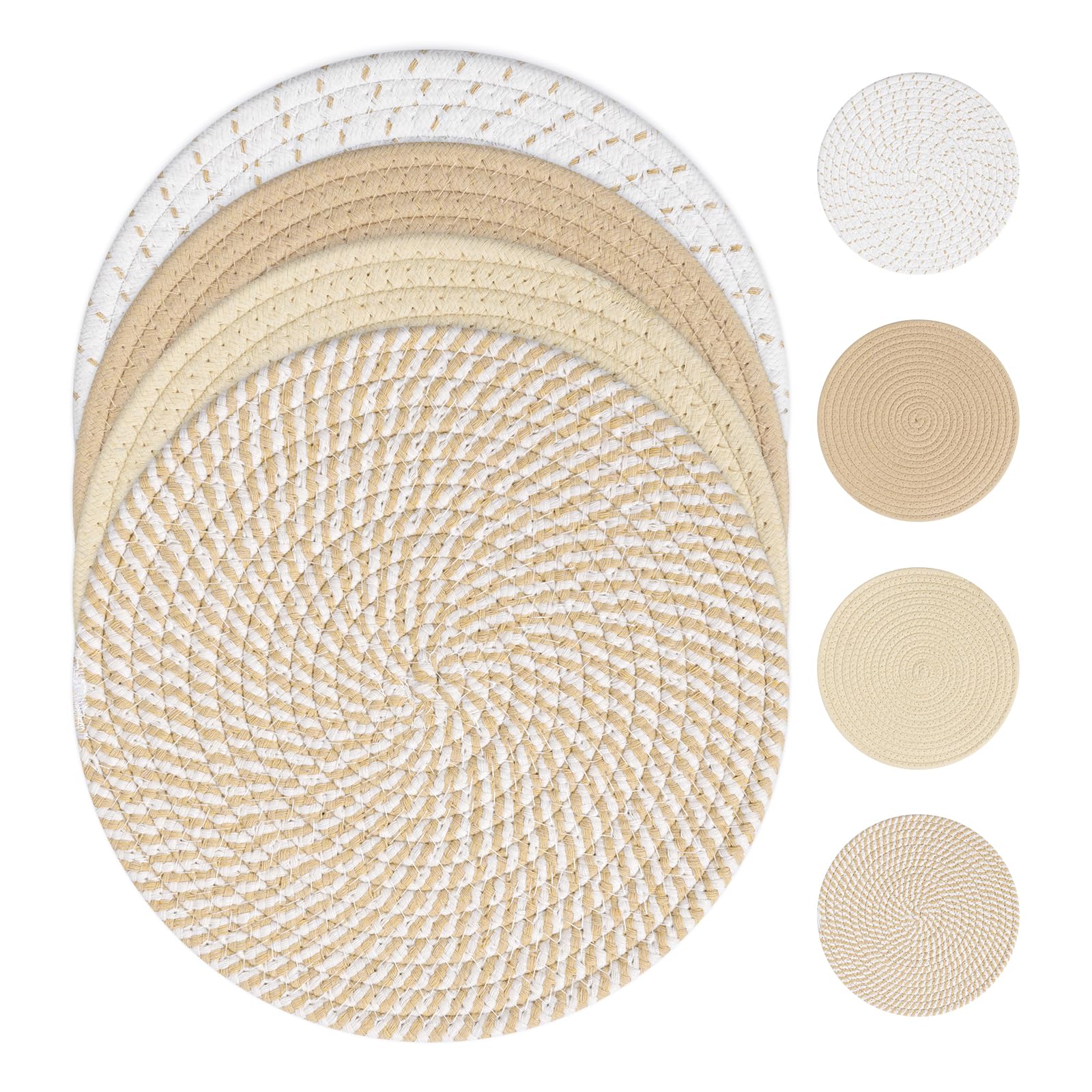 SHACOS 10 Inches Trivets for Hot Dishes, 4 Pieces Cotton Trivets Mats