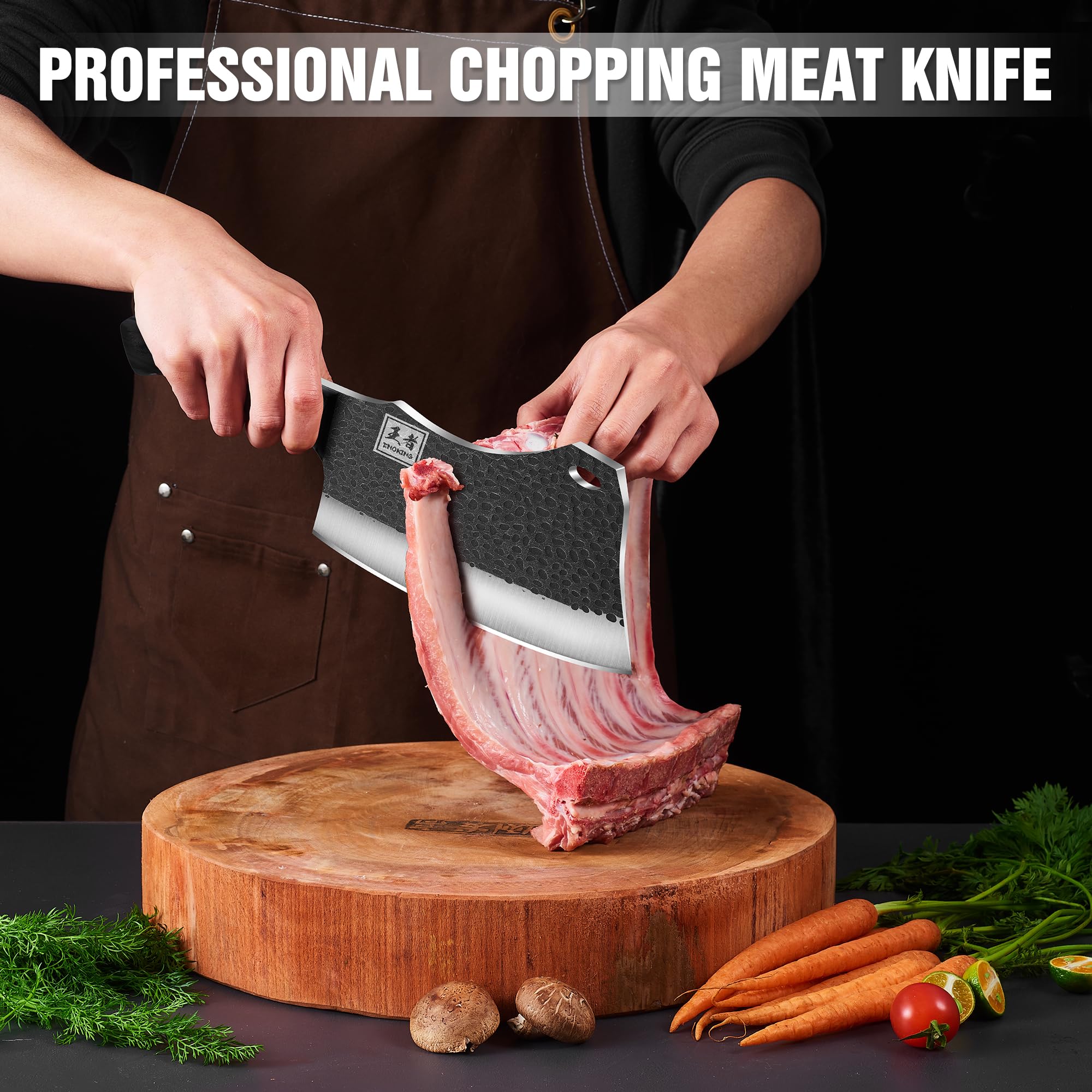 ENOKING 7.1″ Butcher Knife & Chef’s Knives – Hand Forged High Carbon Stainless Steel, Full Tang Meat Cleaver for Kitchen & Outdoor Meat Cutting