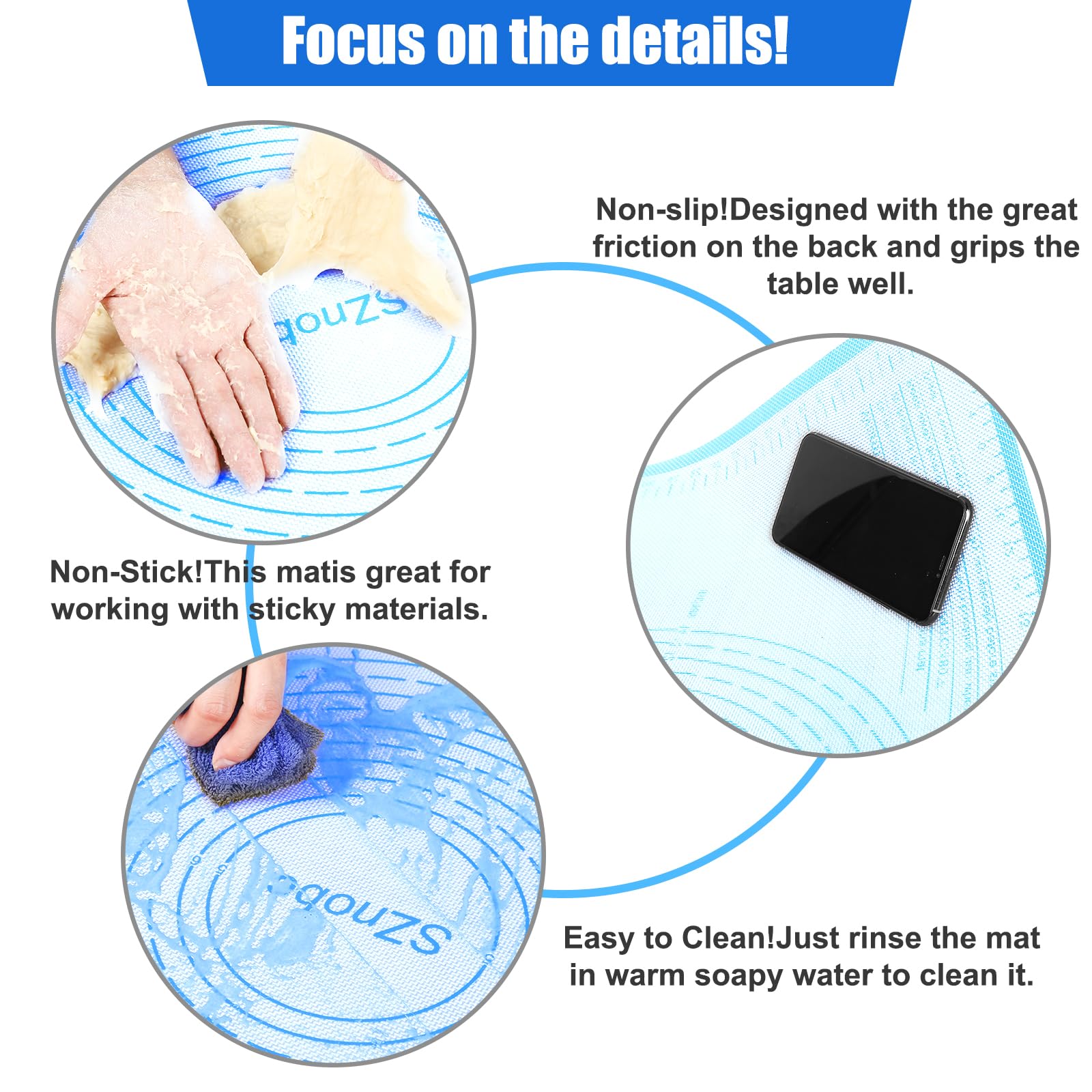 Silicone Pastry Mat 36x24 Inch Extra Large Baking Mat with Measurements, Nonstick Kitchen Counter Mats for Dough, Pastry, Dough Rolling, Kneading Board, Pie Crust, Fondant, Bread, Pasta, Pizza