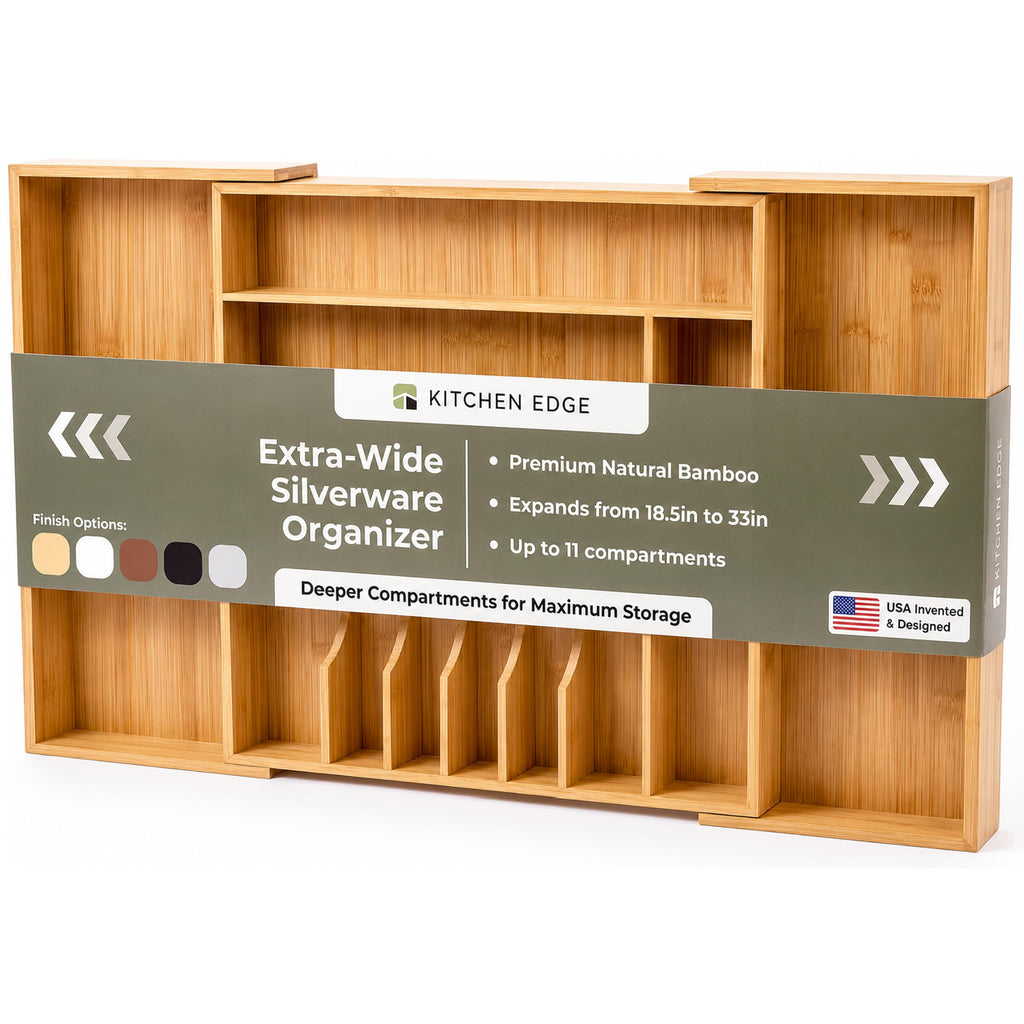 KitchenEdge Silverware & Utensil Drawer Organizer, 14.5-25 in, Acacia