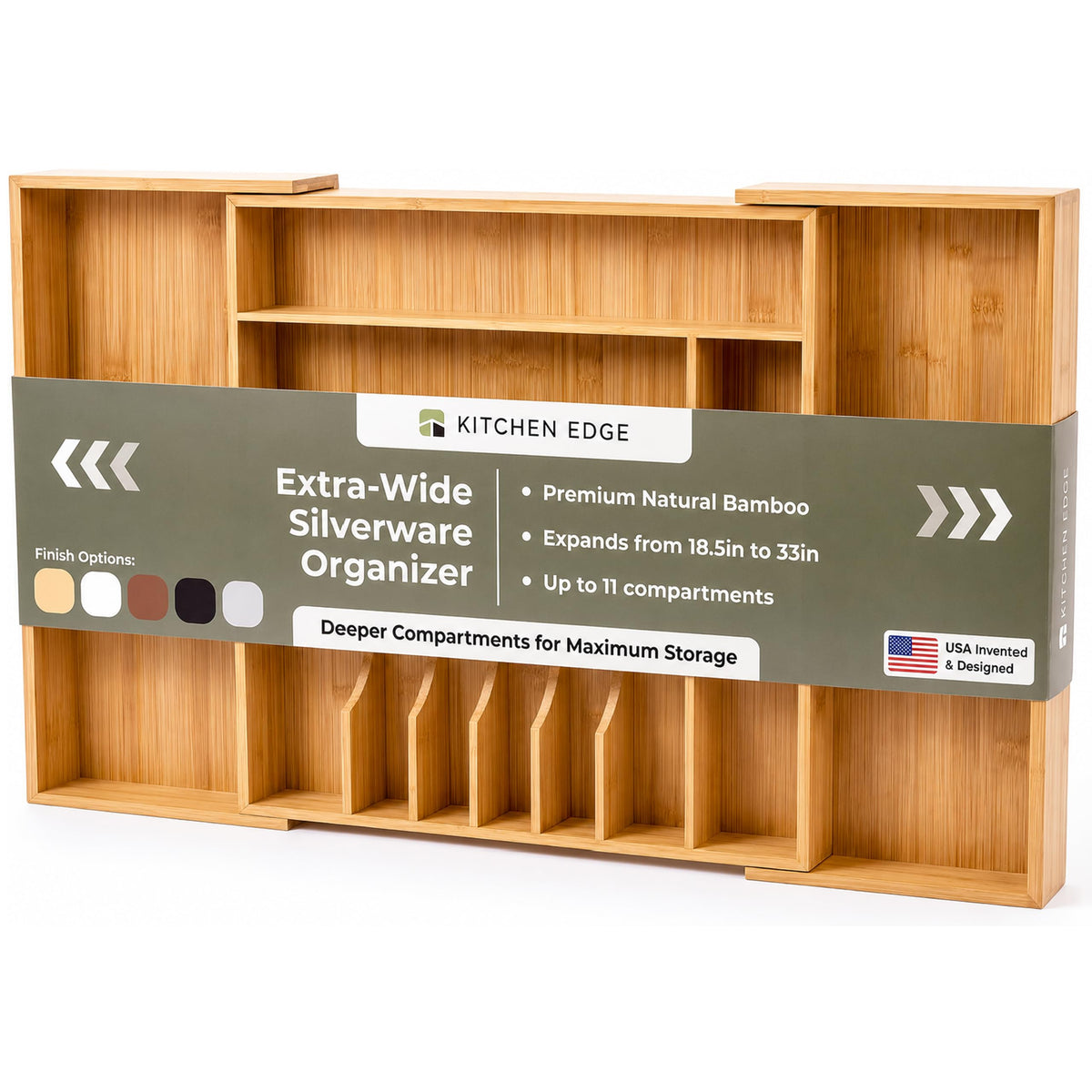 KitchenEdge Silverware & Utensil Drawer Organizer, 14.5-25 in, Acacia