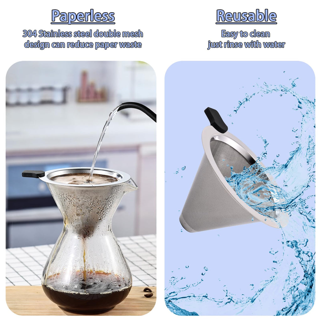 Pour Over Coffee Filter Dripper,Stainless Steel Reusable Cone Drip