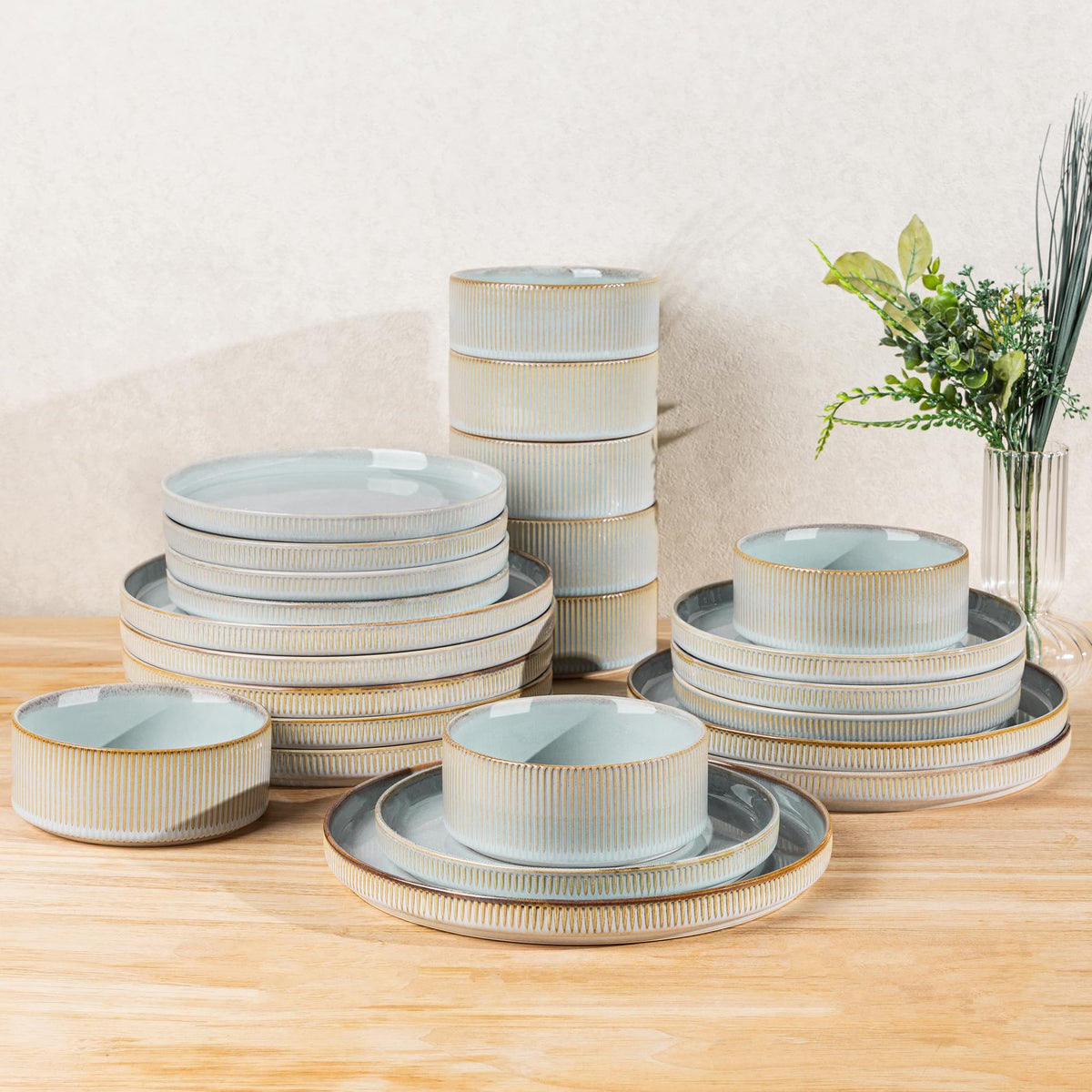 TheTerra Ceramic Dinnerware Sets for 8, 24 Pieces Plates and Bowls Set