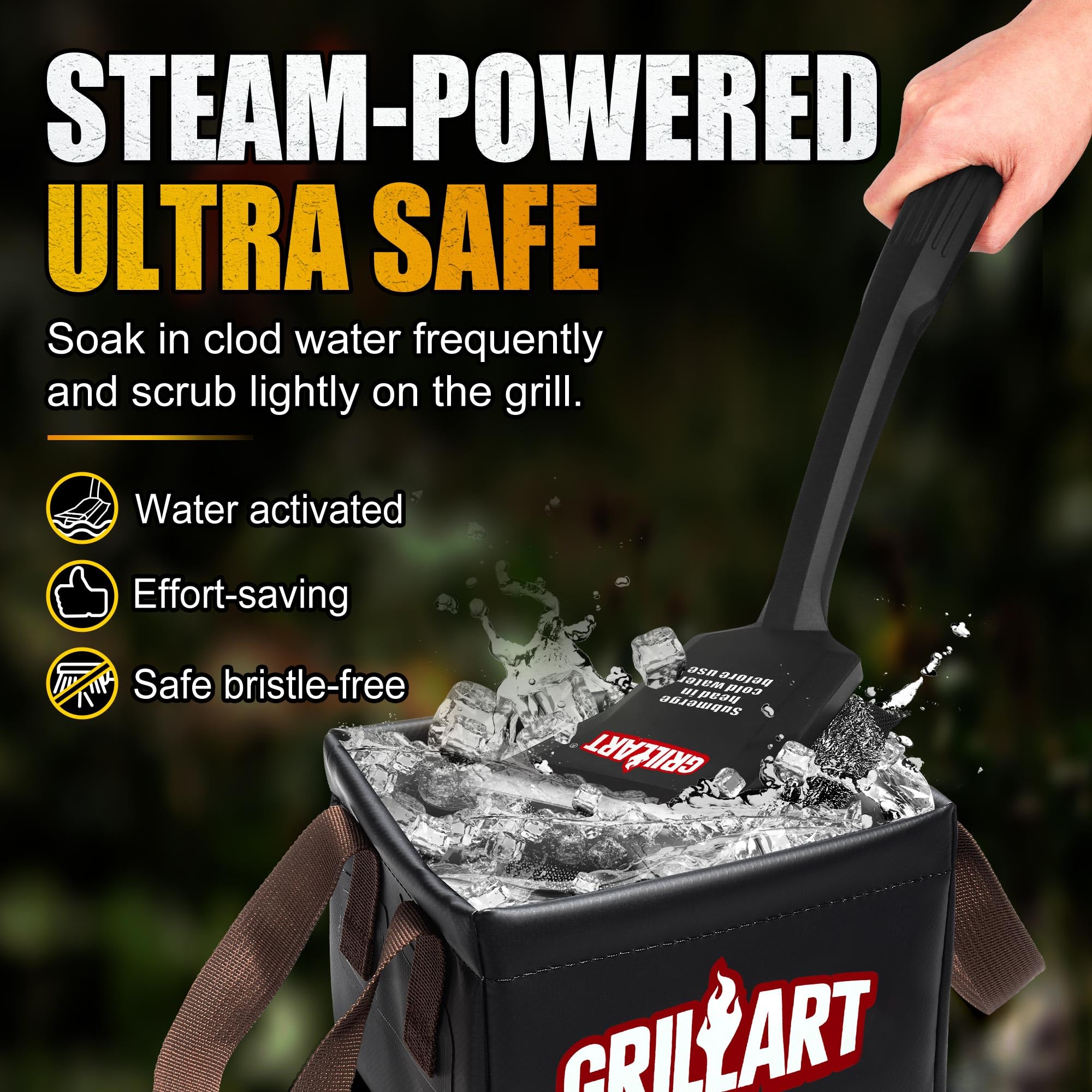 GRILLART Grill Brush Bristle Free, SteamWizards [Safe & Efficient] Grill Cleaner Brush for All Grill Grates, Replaceable Pad BBQ Grill Brush for Outdoor Grill, Grill Accessories, Gifts for Men/Dad
