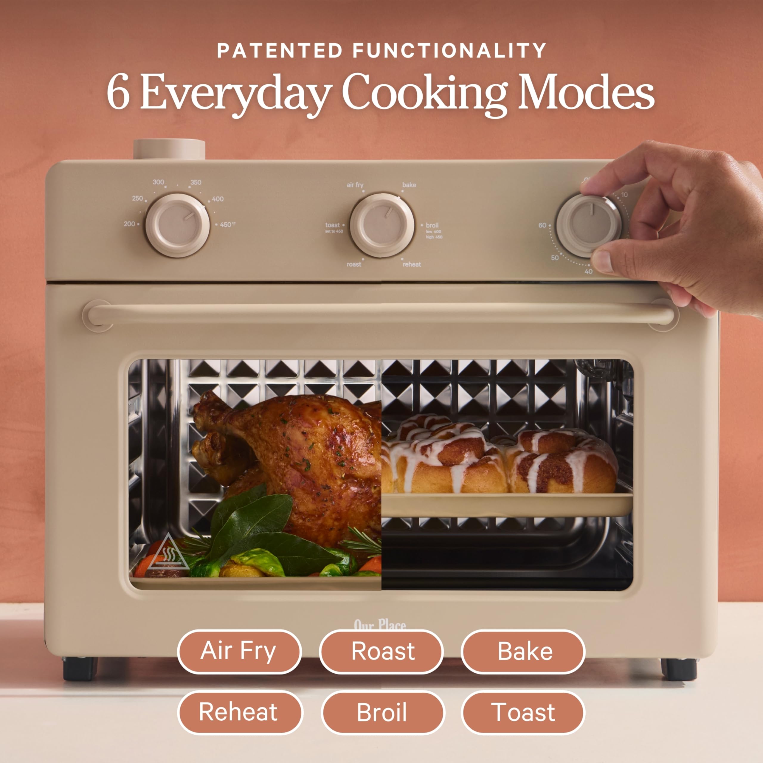 Our Place Large Wonder Oven | 6-in-1 Stainless Steel Air Fryer Toaster Oven Combo with Basket, Rack, Pan & Tray | 3-Rack, 31.7 QT, Large Capacity - Toast, Roast, Bake, Reheat, Broil & Steam | Spice
