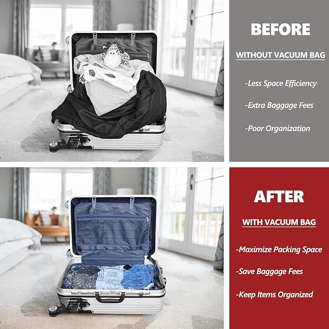 SUOCO Travel Vacuum Bags for Luggage with Portable Electric Pump, 8 Medium Packing Seal Bags for Clothing Suitcase Backpack, Space Saver Compression Clothes Storage Bags