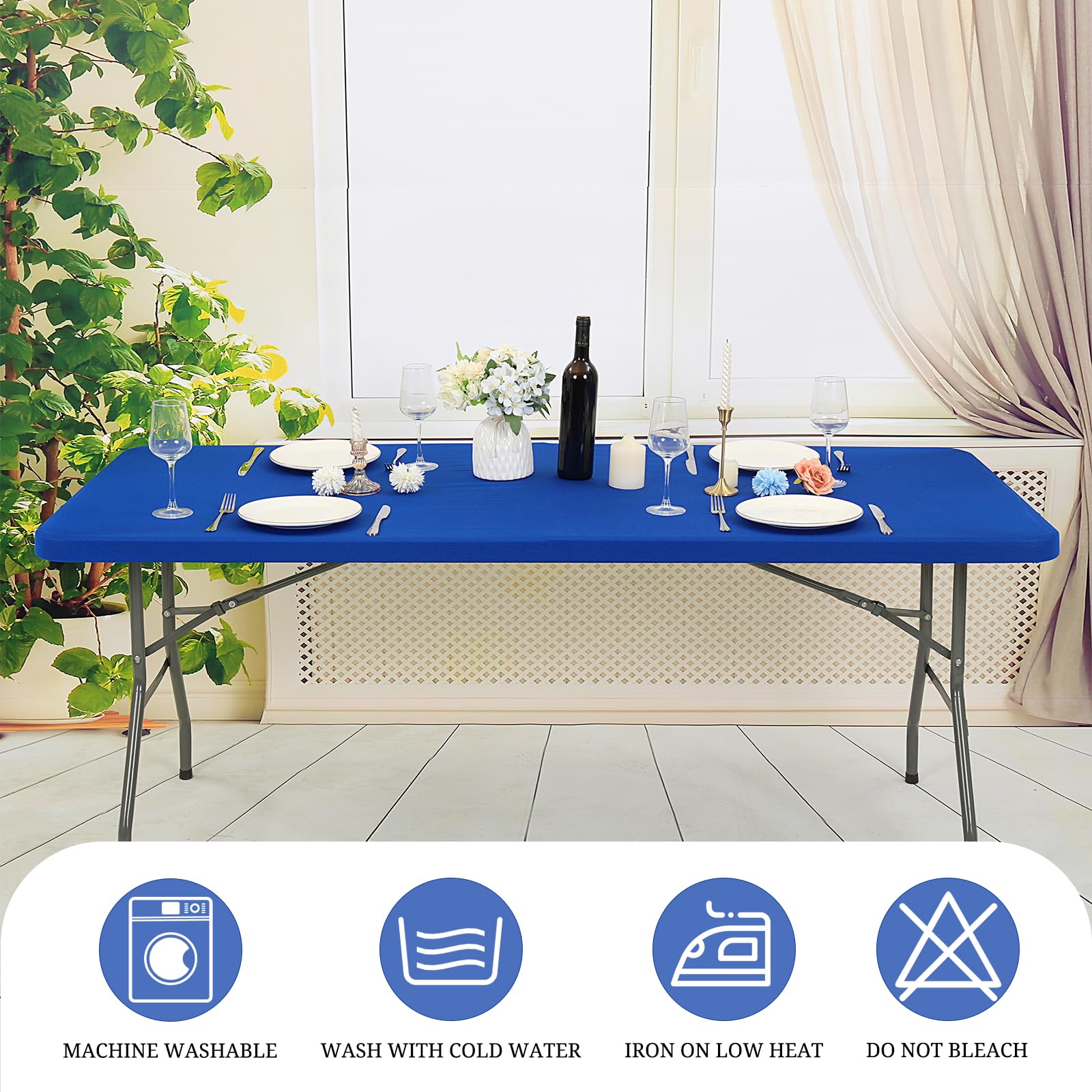 6 Pack Stretch Fabric Table Top Cap Cover, fits 6' Tables, Spandex Table Covers Washable Elastic Rectangle Tablecloth Protector for Indoor Outdoor Party Picnic Wedding, Royal Blue, 30" W x 72" L