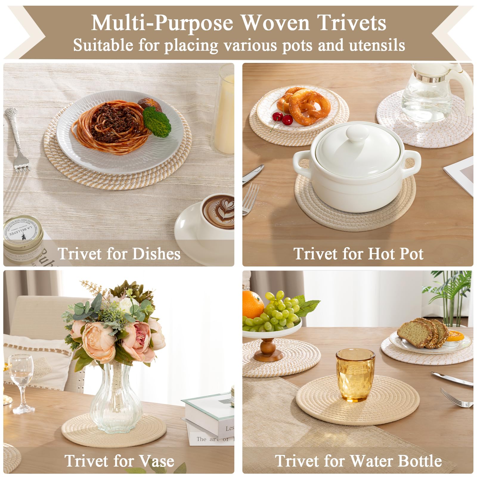 SHACOS 10 Inches Trivets for Hot Dishes, 4 Pieces Cotton Trivets Mats