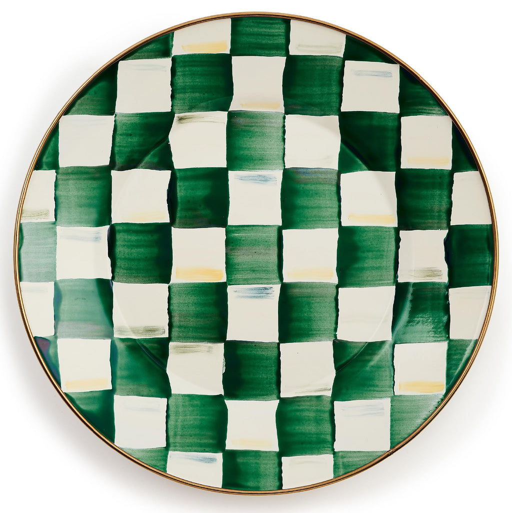 MACKENZIE-CHILDS Enamel Dinner Plate, Green-and-White Emerald Check