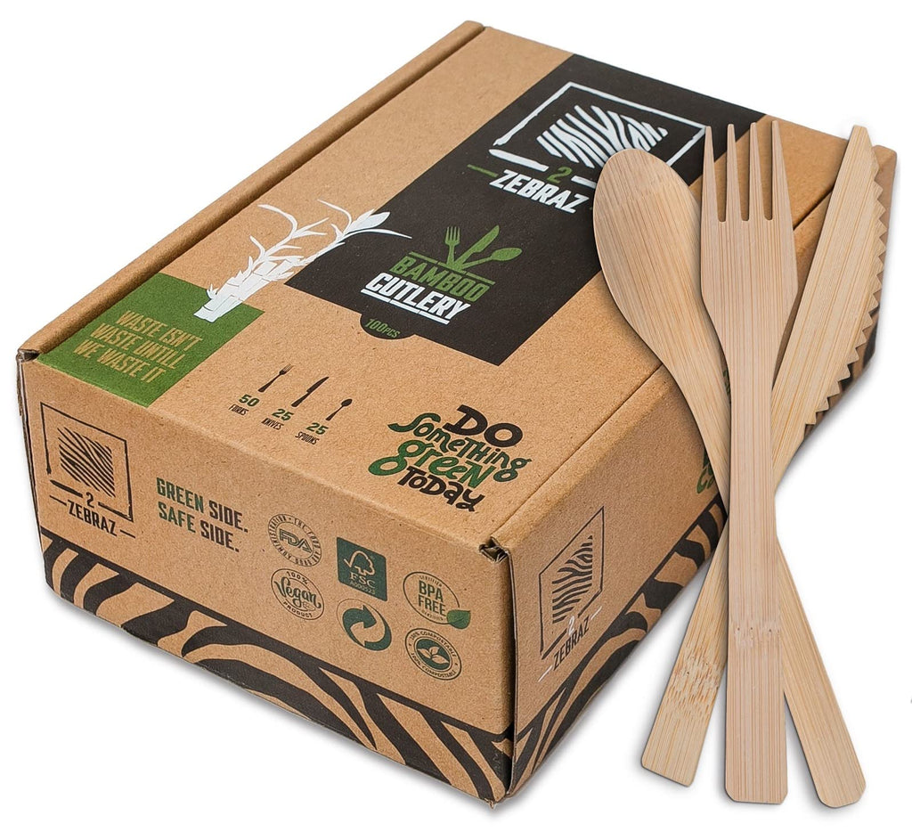 2 ZEBRAZ Bamboo Spoons 300 Count - Bulk Disposable Utensils Catering