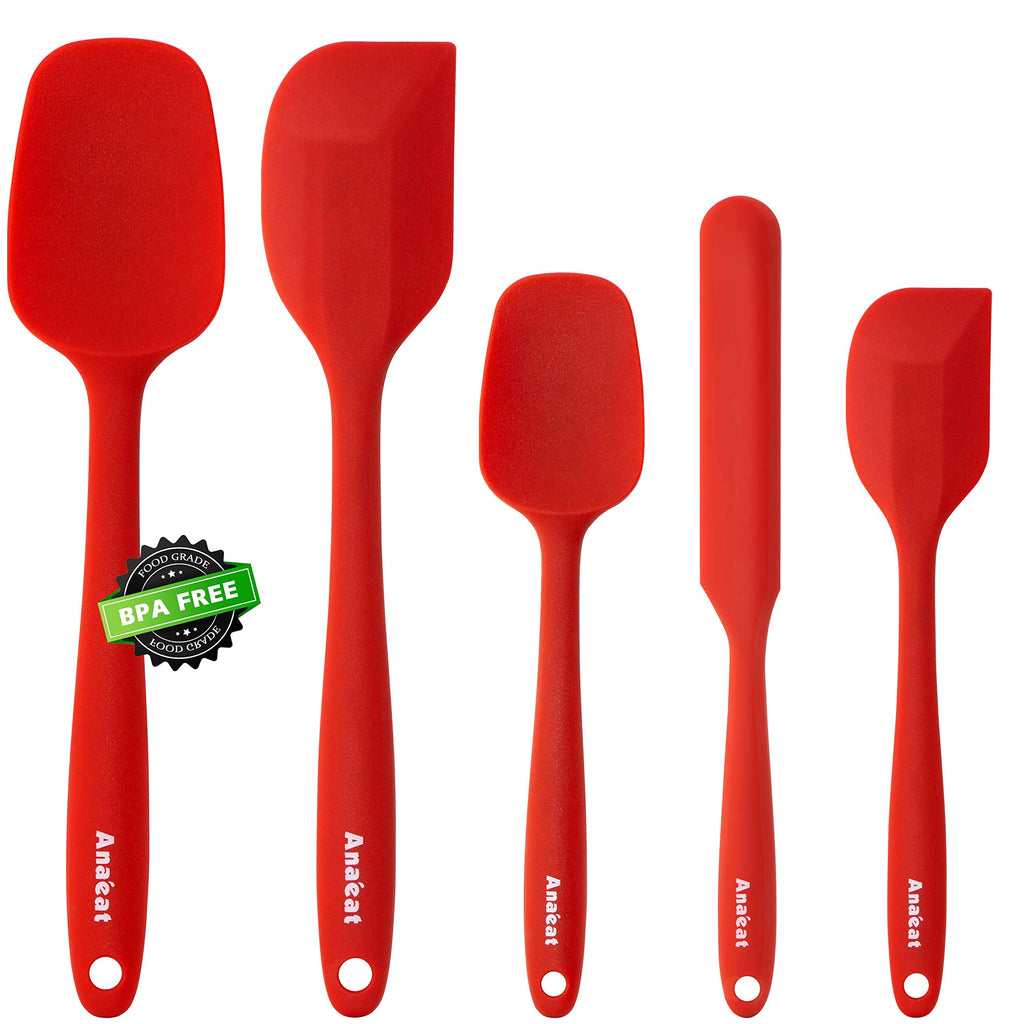 Anaeat Silicone Thin Spatula Set of 2 - Mini Brownie Serving Spatulas - Non Stick Spurtle Turner for Easy Cooking Eggs, Omelet, Pancake, Burgers, Pizza, Steak, Crepes, Heat Resistant & BPA Free