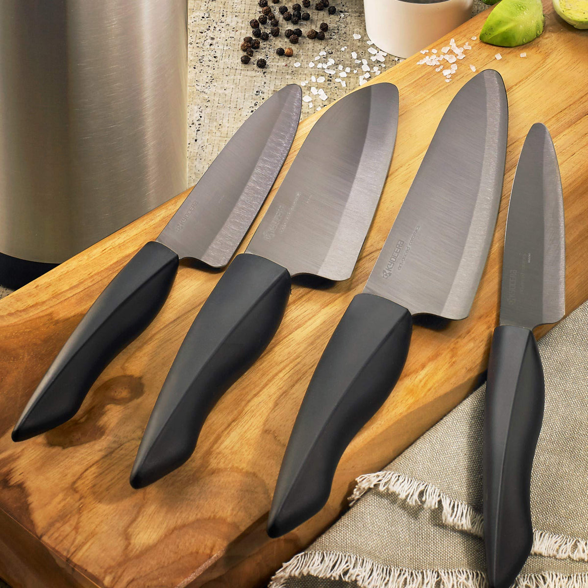 KYOCERA INNOVATIONblack 4-Piece Kitchen Knife Set: Essential Ceramic Blades