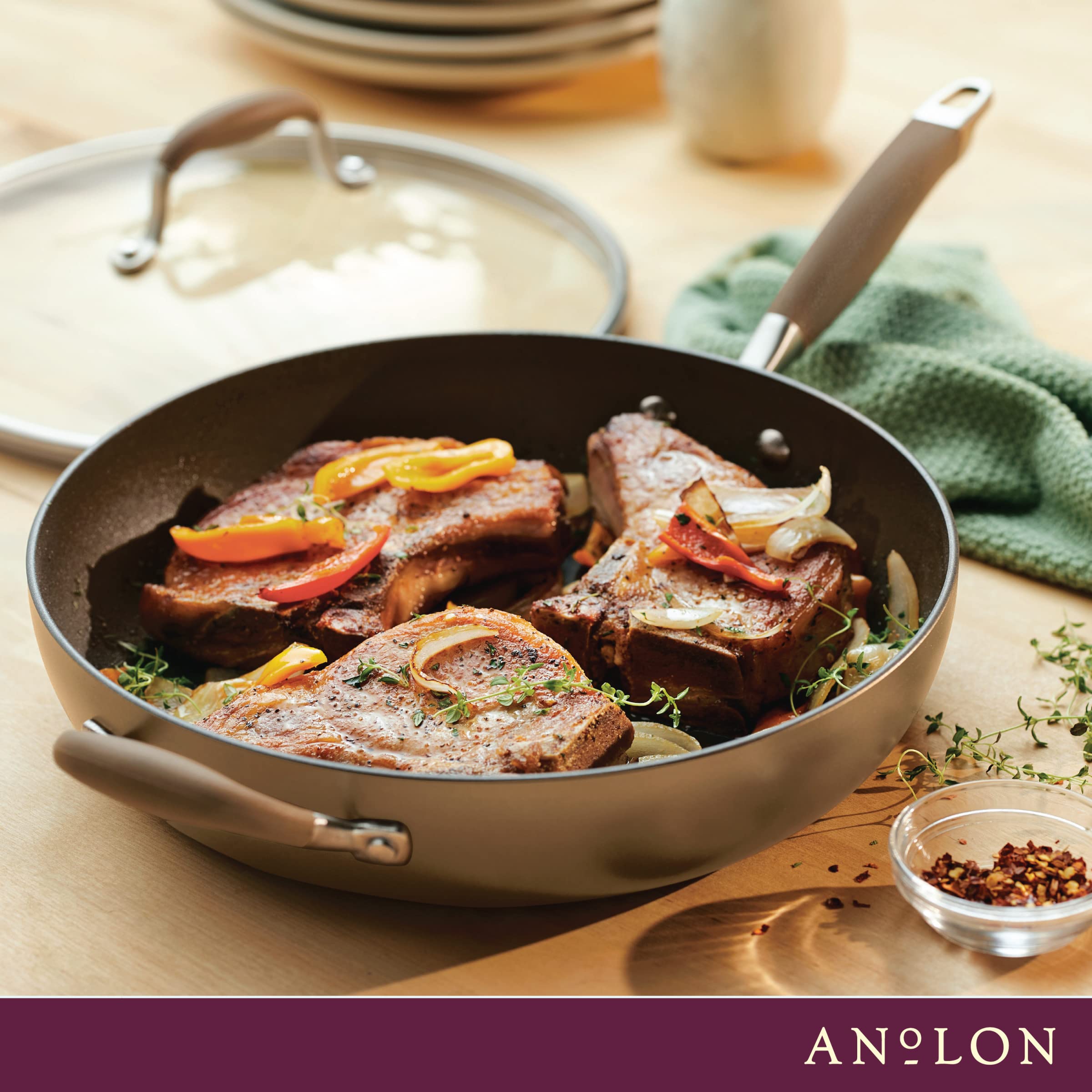 Anolon Advanced Hard Anodized Nonstick Deep Frying Pan with Lid, Non Stick Pan, 12 Inch, Bronze
