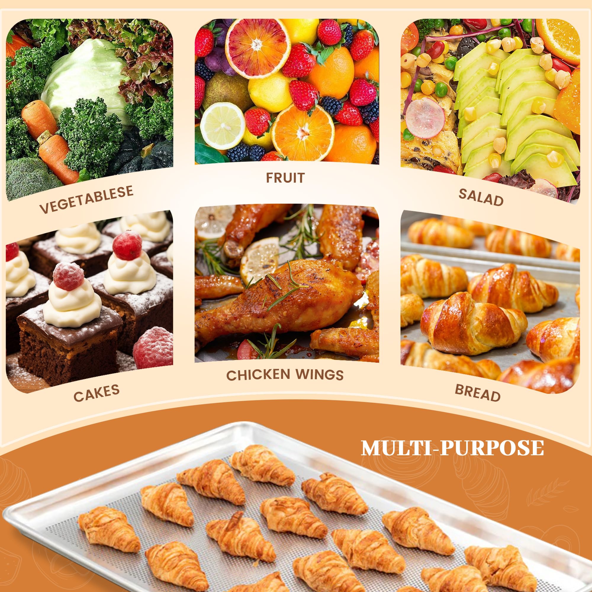 STEELUS 6 Pack Perforated Full Size Aluminum Baking Sheet Pans, 26"x18"