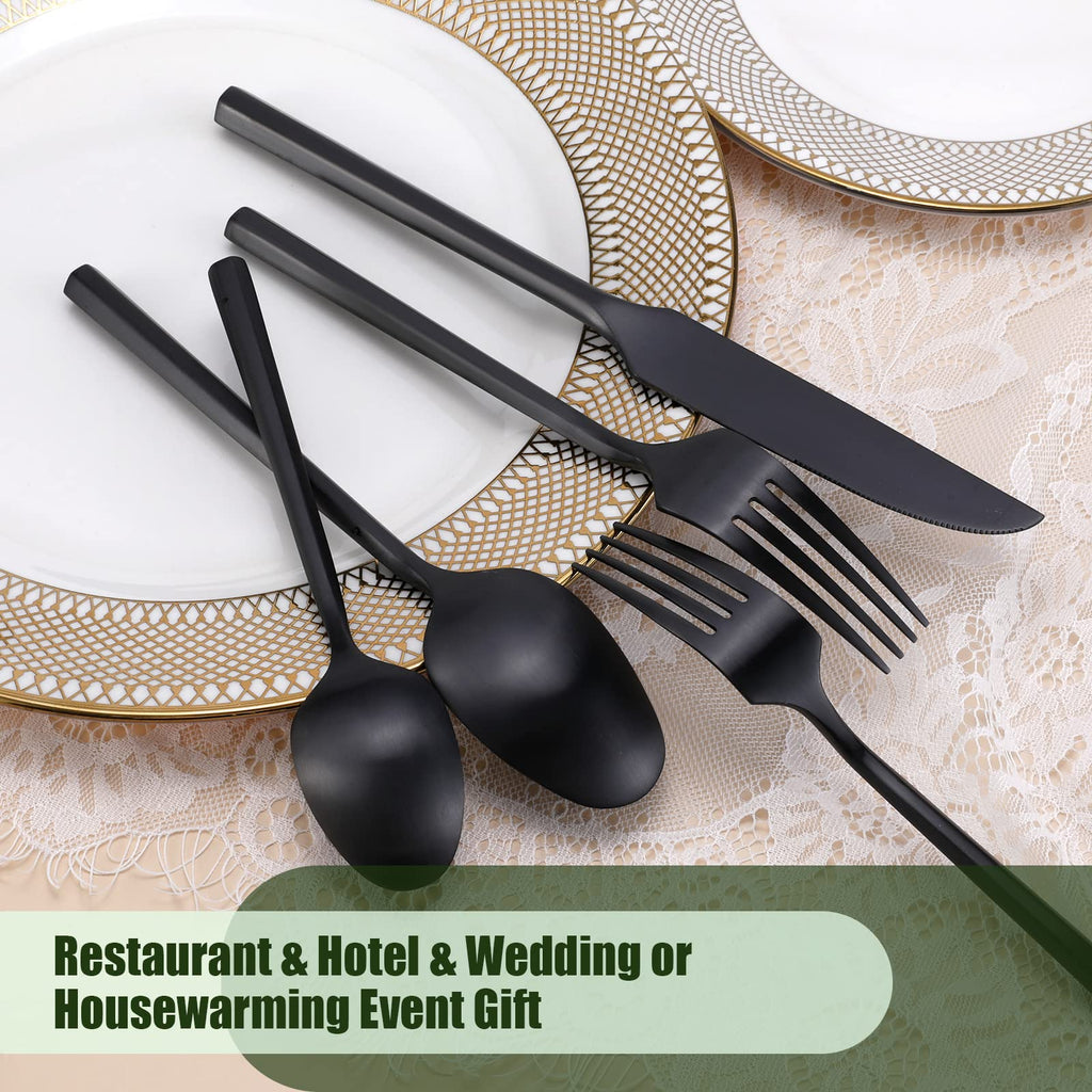 DEACORY Silverware Set Matte Black Hexagon 40-Piece Service for 8