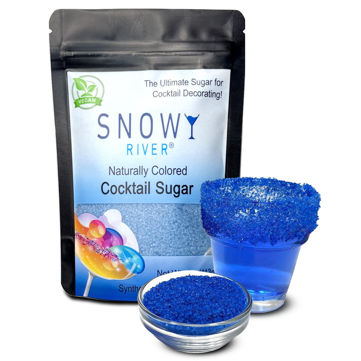 Snowy River Blue Dream, Cocktail & Margarita Sugar Rimmer - Vibrant Naturally Colored Sugar for Cocktail Rimming, Baking & Decorating, Medium Crystal - 80oz