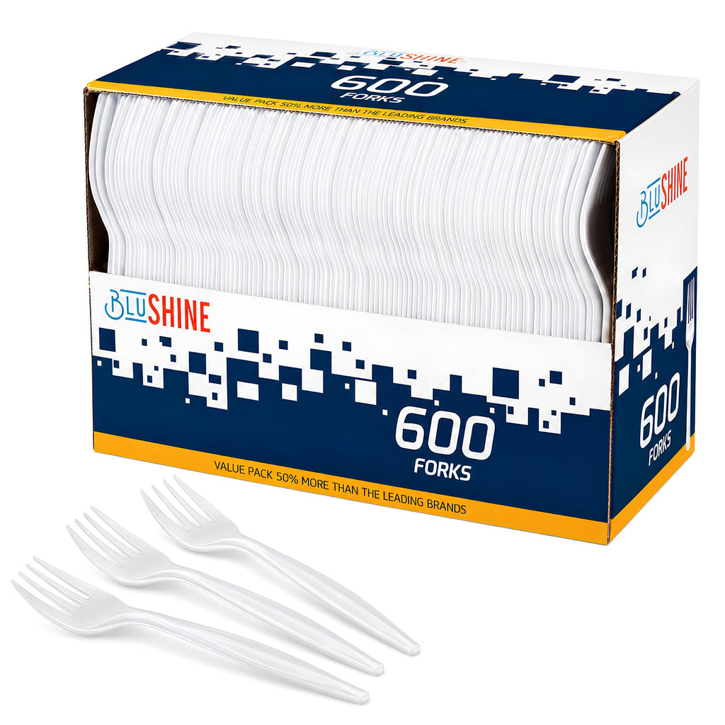 BluShine 600 Pack White Plastic Forks | Forks Disposable, Bulk Cutlery