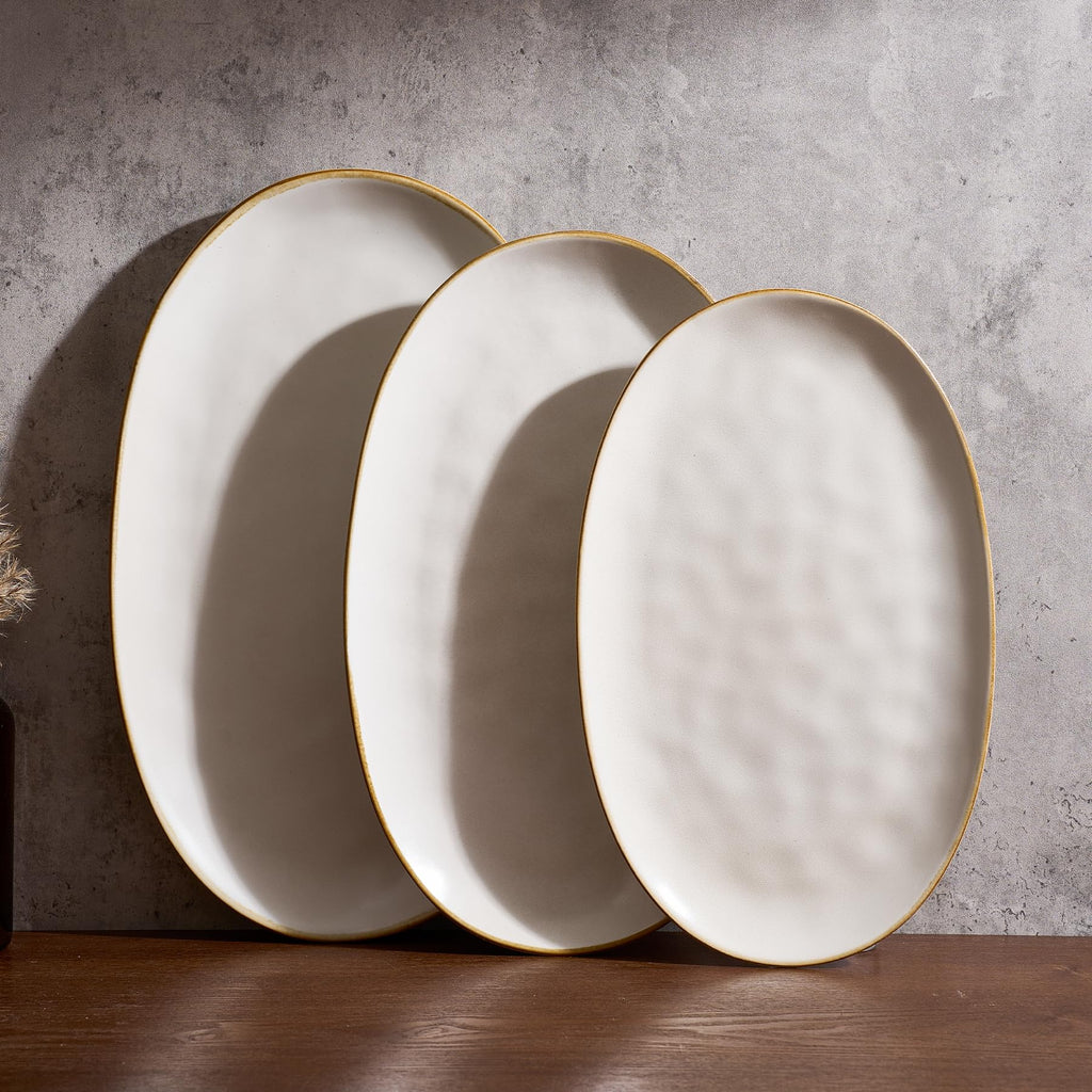 famiware Serving Platters Set of 3 Sizes - Oval, Matte White