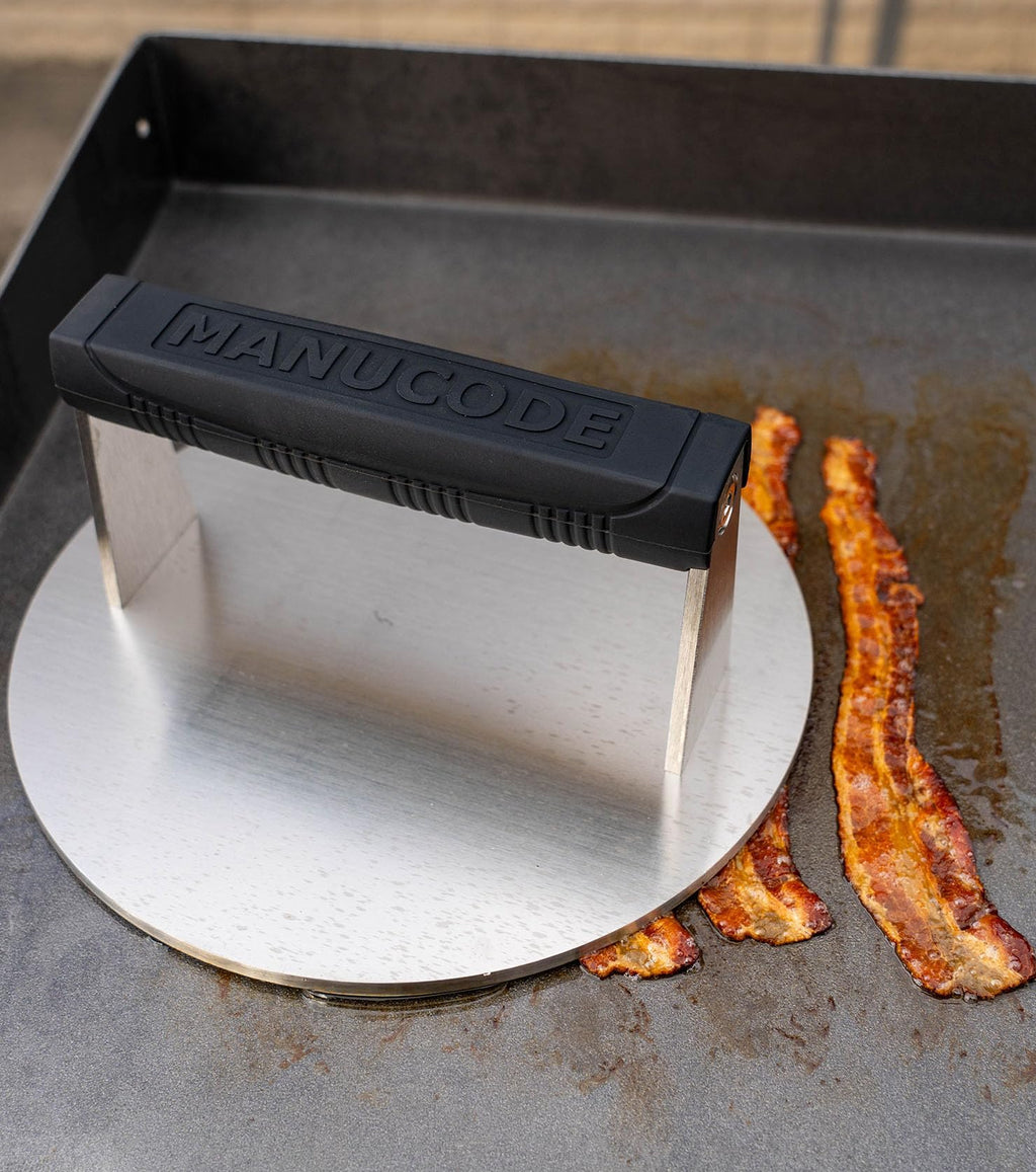 Manucode Smash Burger Press, Dishwasher Safe Stainless Steel, 8 in, 3.25 lb