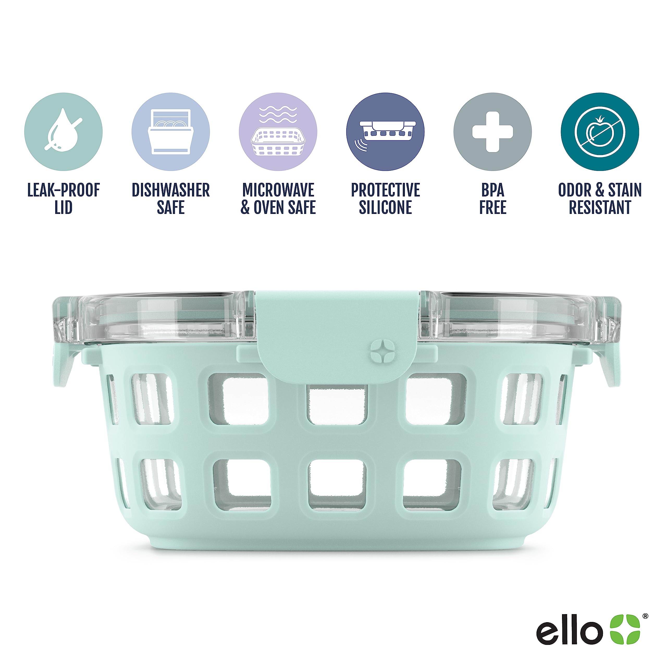 Ello Duraglass 3.4 Cup Round Glass Meal Prep Containers, 10 Pc, Melon