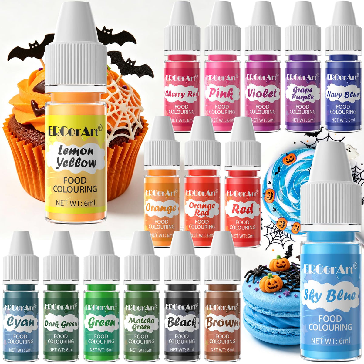 Food Coloring Powder - ERCorArt 10 Vivid Colors Powder Food Dye, Highly Concentrated Flavorless Food Coloring for Baking, Frosting, Cake Decorating, Icing, Cookies, Slime - 5g/Bottle