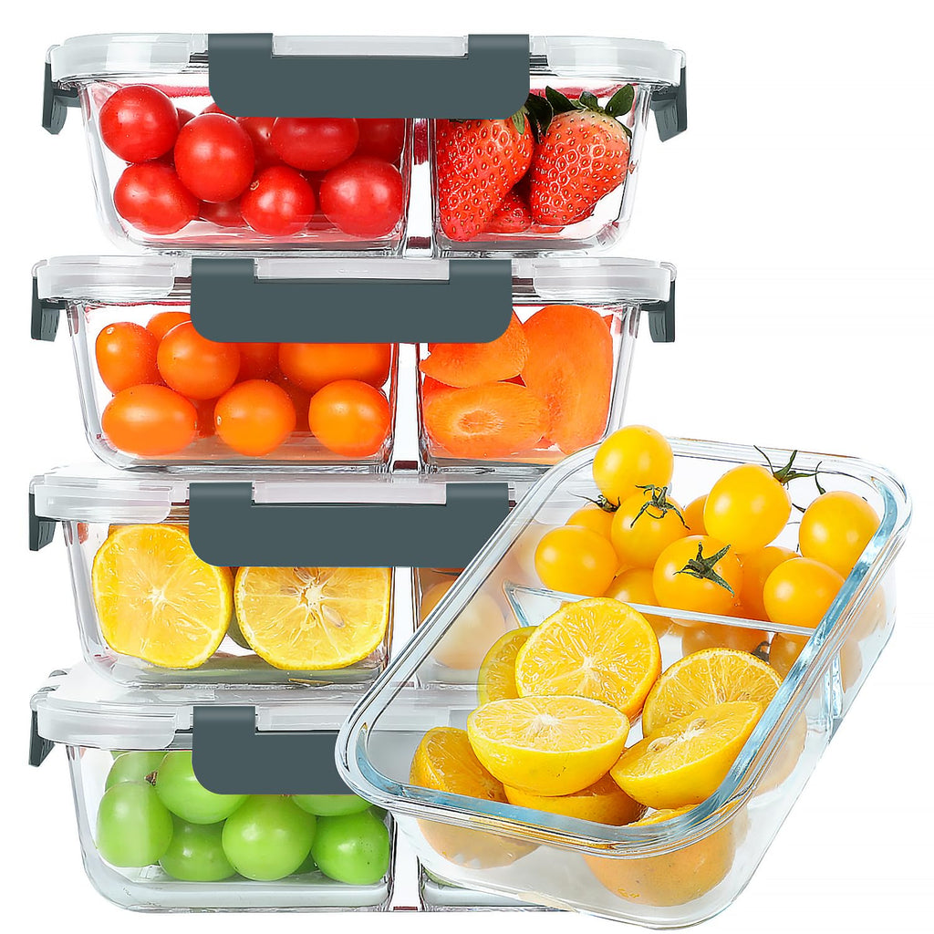 KOMUEE 30 oz 5 Pack Glass Meal Prep Containers 2 Compartments