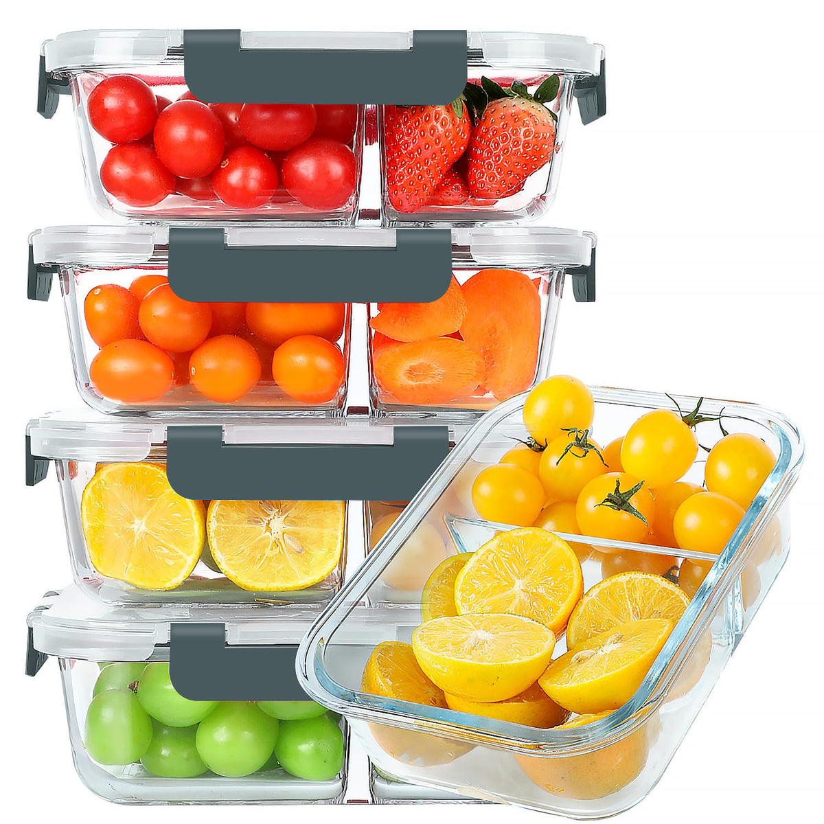 KOMUEE 30 oz 5 Pack Glass Meal Prep Containers 2 Compartments