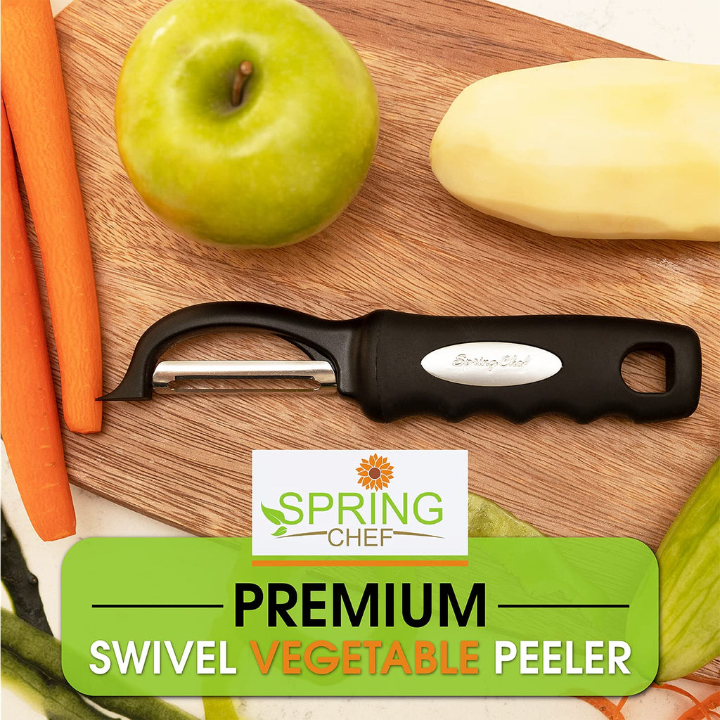 Spring Chef Swivel Vegetable Peeler for Kitchen w/Soft Grip Handle, Black
