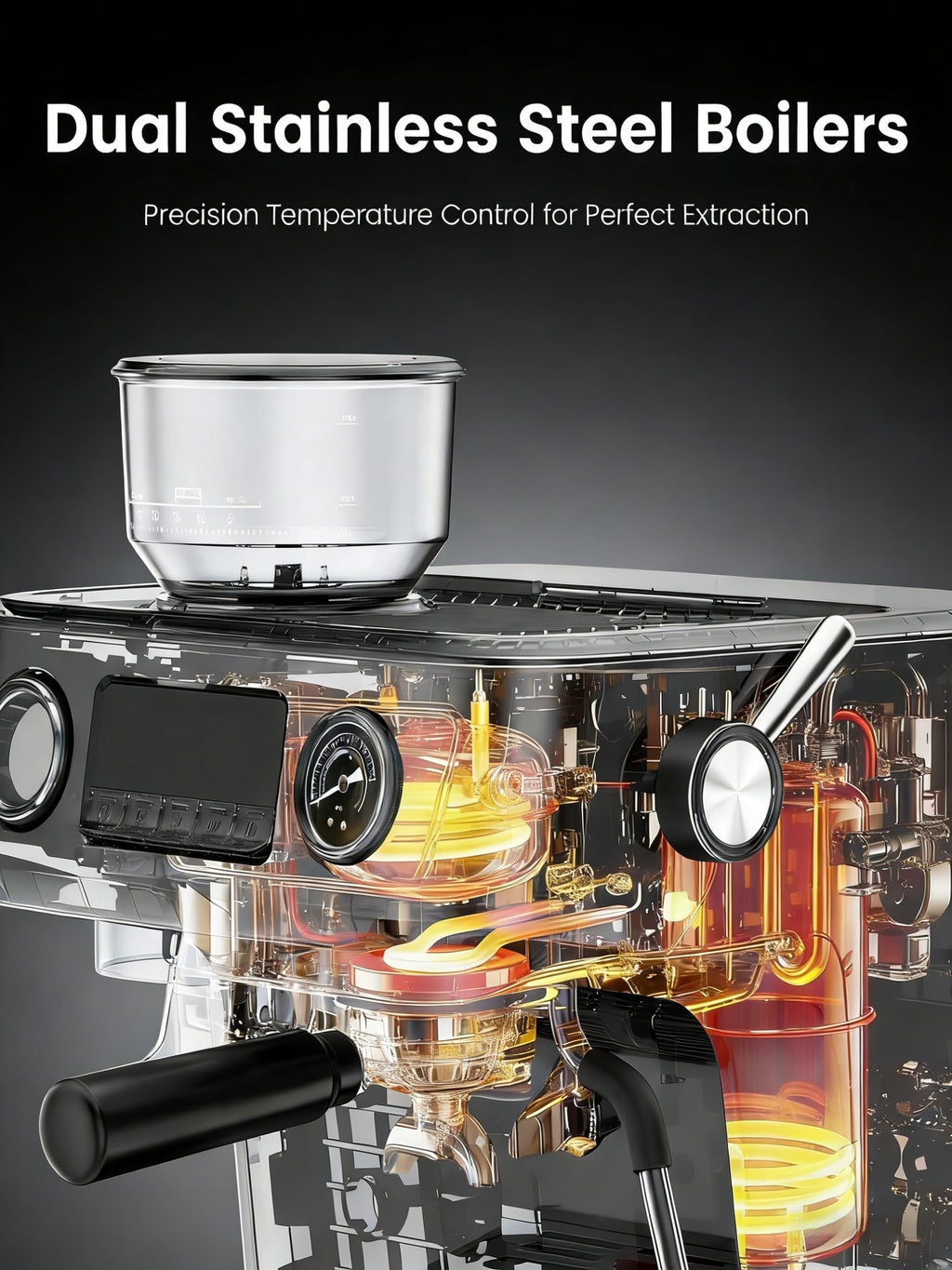 Kndko 20 Bar Espresso Machines with Grinder, Double Boiler Espresso Maker with Milk Frother Steam Wand, Programmable Coffee Maker for Home Cappuccino Latte & Americano