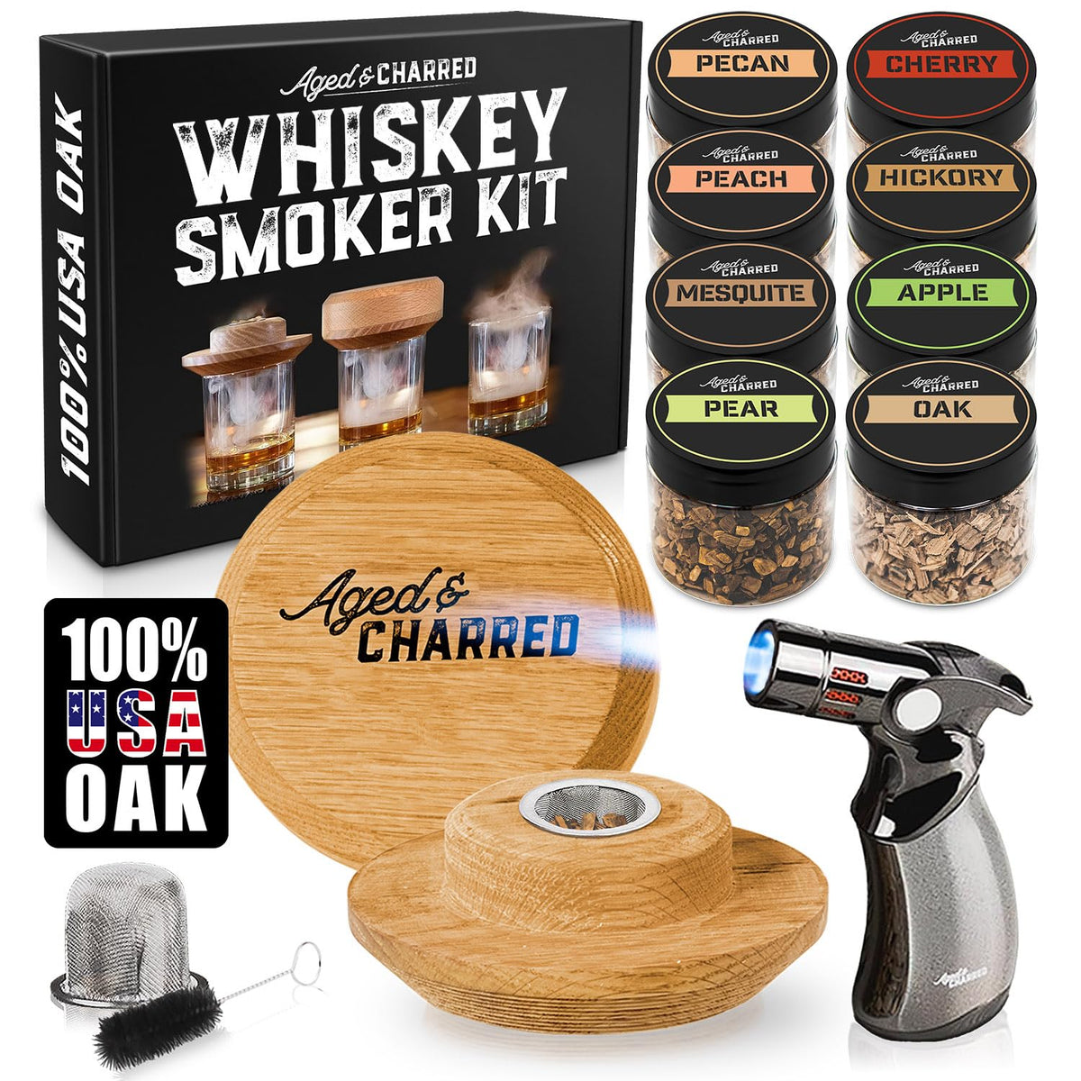 Whiskey Smoker Kit with Torch and Old Fashioned Syrup (No Butane)