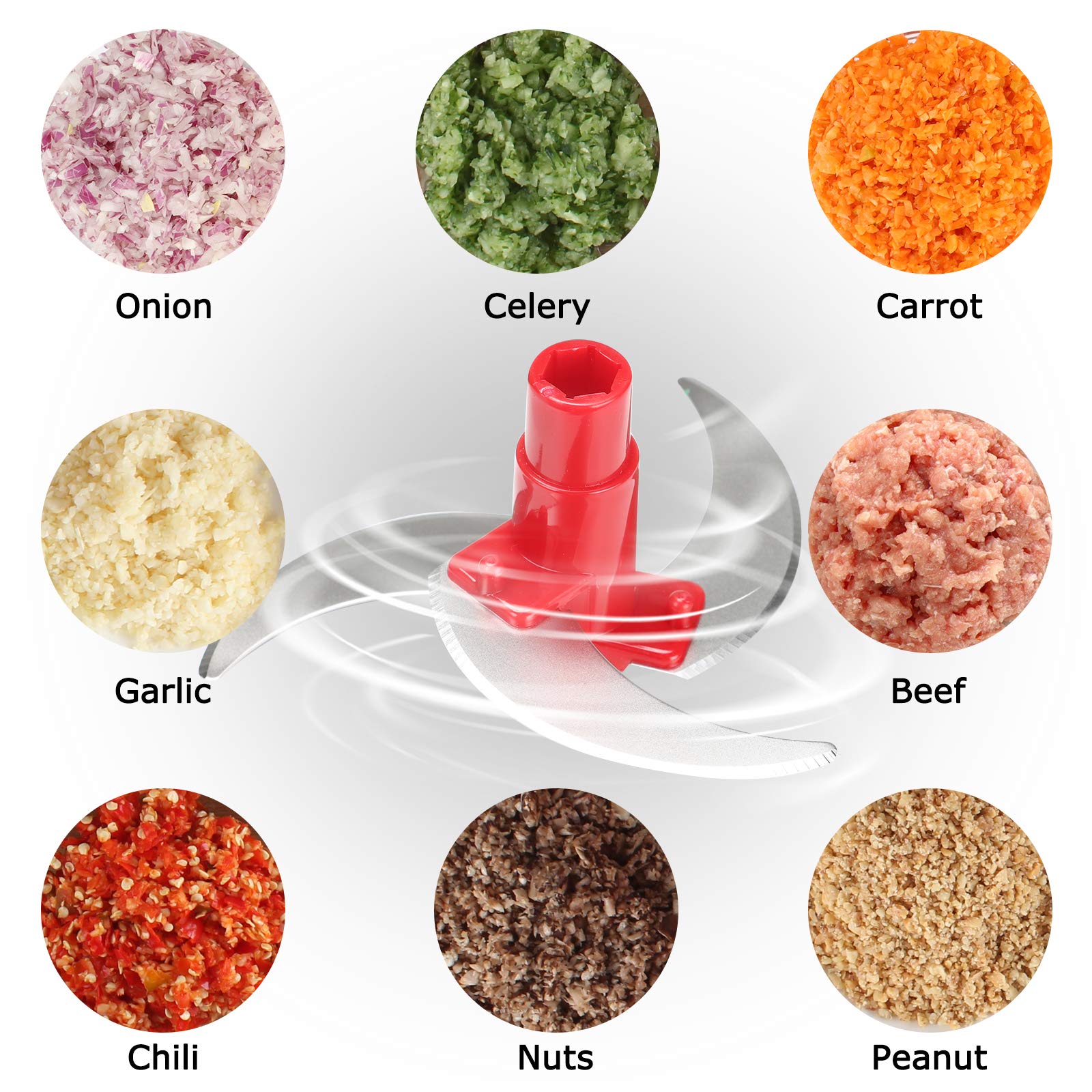 Cambom Manual Food Chopper Vegetable Chopper Hand Food Processor, Mixer, Blender, Whipper, Egg White Separator, Mincer, Grinder, Dicer with Clear Container 1200ml BPA Free Strong
