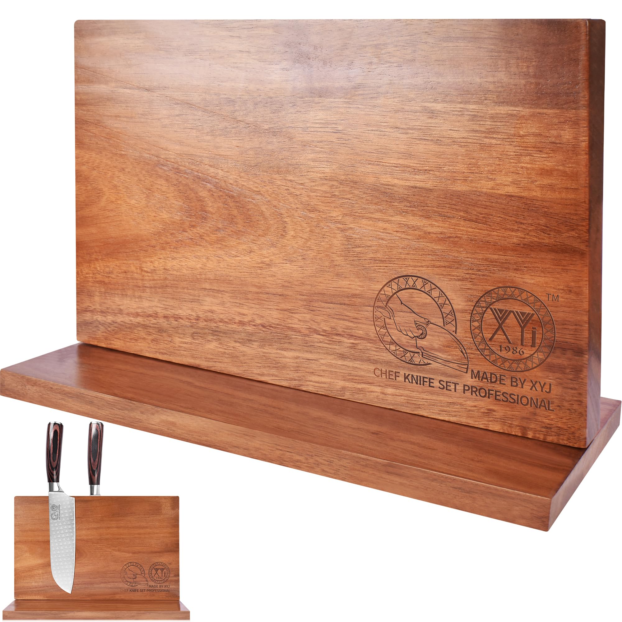 XYJ Magnetic Knife Block, Acacia Wood Knife Holder with Strong Magnets