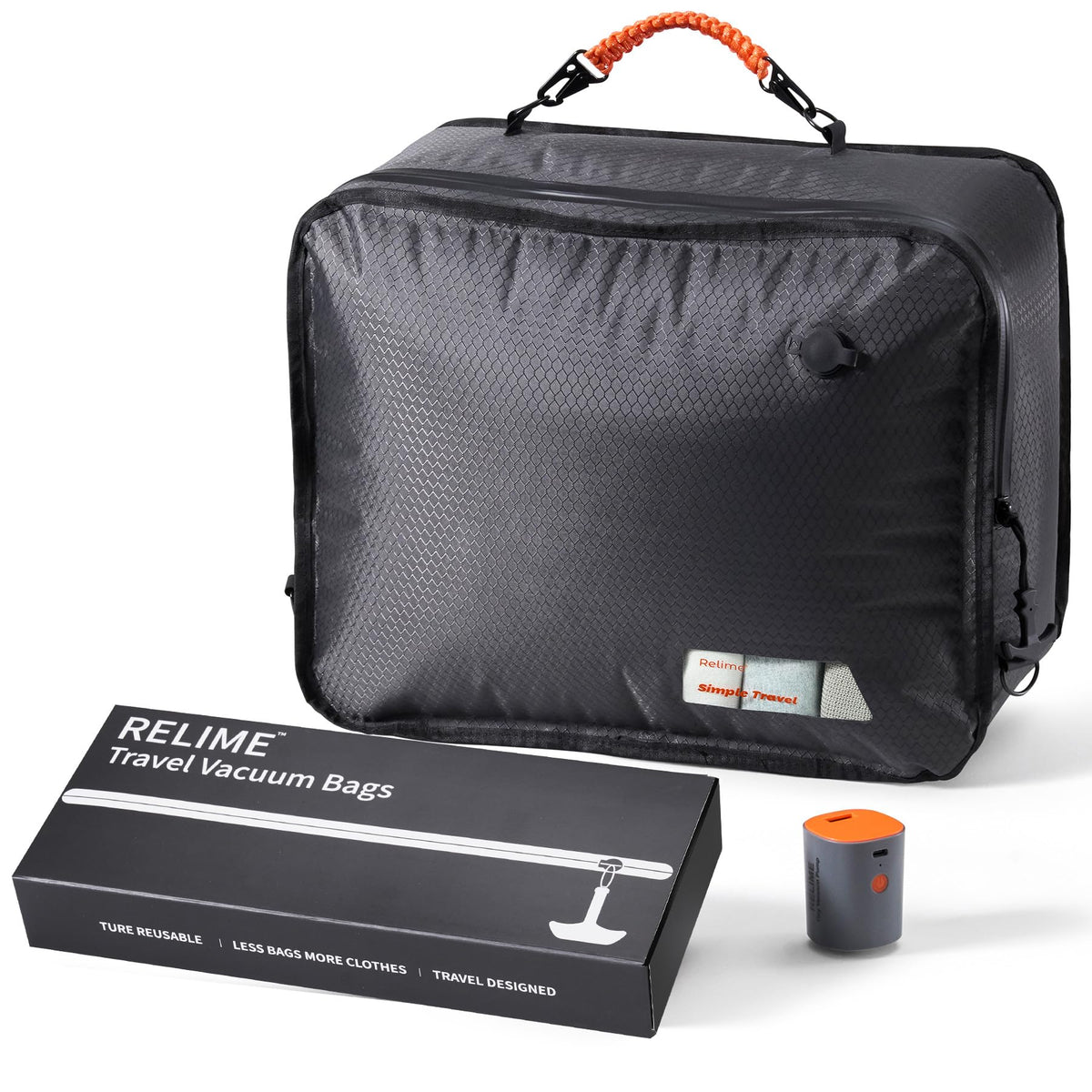Relime Apex Series Vacuum Bags for Travel Luggage, 180° Open, Reusable Compression Bags for travel Pack, Vacuum Seal Packing Cube for Cloth (1Medium+Pump)