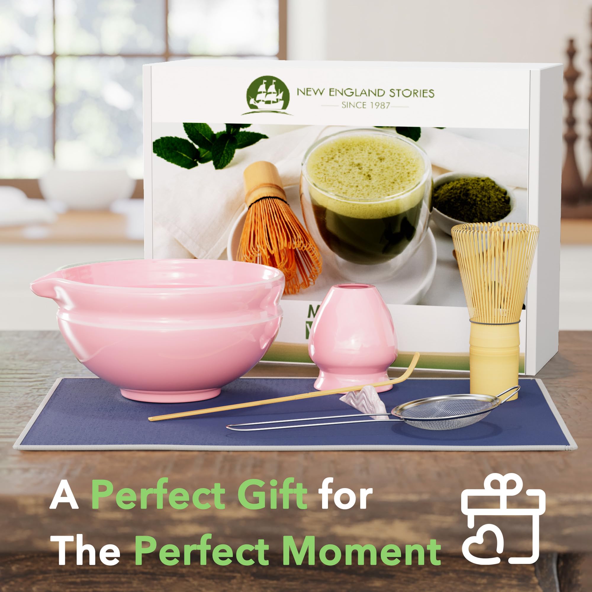 7 Pcs Matcha Whisk Set, Perfect Matcha Kit for Matcha Lovers Includes Ceramic Bowl, Bamboo Whisk, Holder, Scoop, Sifter & Cloth