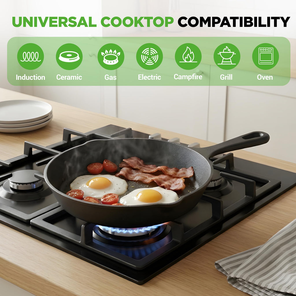 NutriChef 3 Pieces Pre-Seasoned Cast Iron Skillets