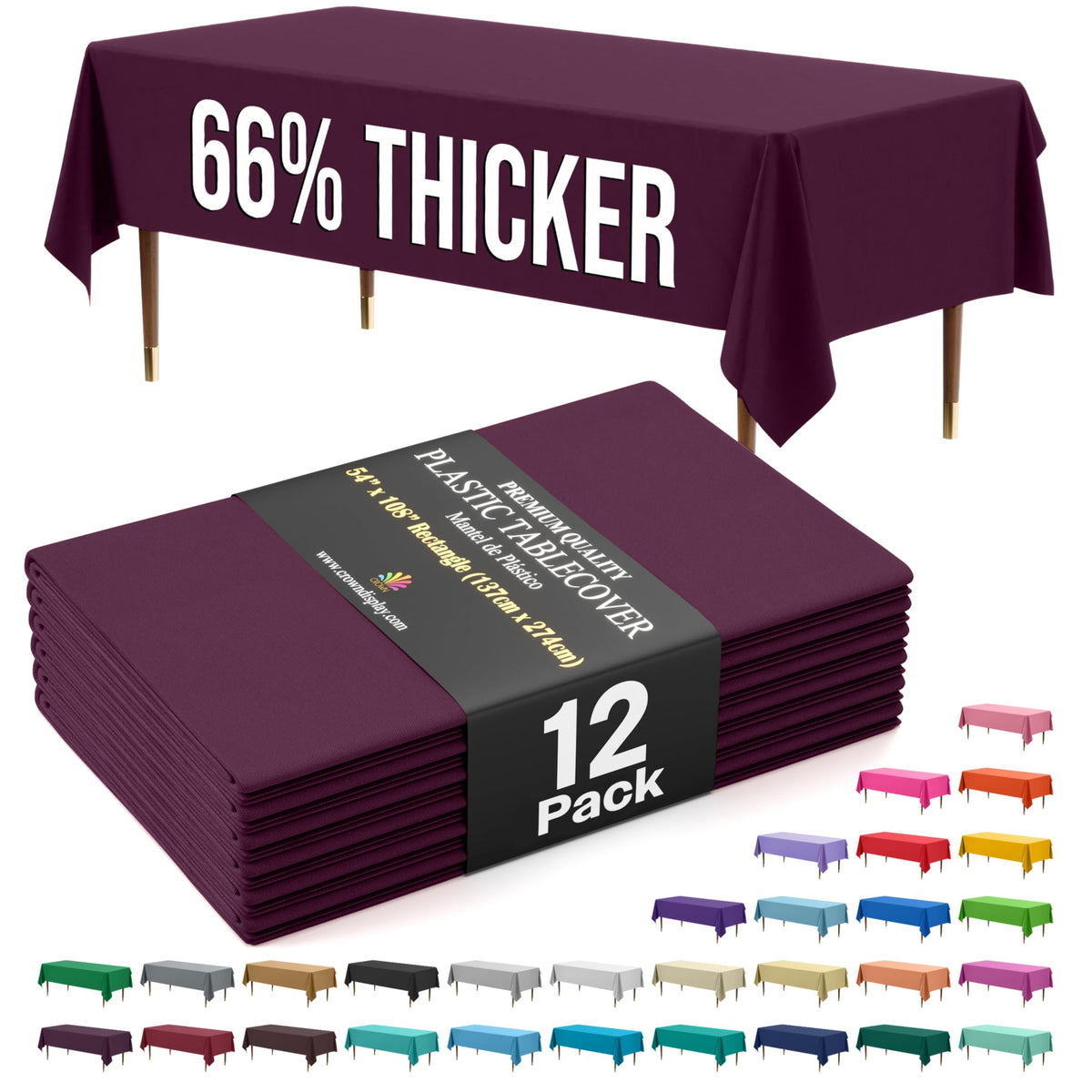 Exquisite Party Solids 66% Thicker Premium Plastic Table Cloth Rectangle Table Cover 0.5 Mil 12 Pack Red Table Cloth 54 Inch x 108 Inch Disposable Tablecloth Won't Tear Easily Like Cheap Thin Brands