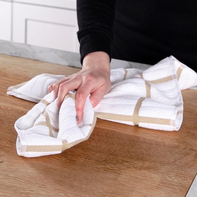 All-Clad Solid & Coordinate Kitchen Towels: Highly Absorbent, Super Soft Long Lasting 100% Cotton, 17" x 30" Tea Towels for Cleaning & Drying Dishes, Pans, Glassware, Countertops, 4-Pack, Cappuccino