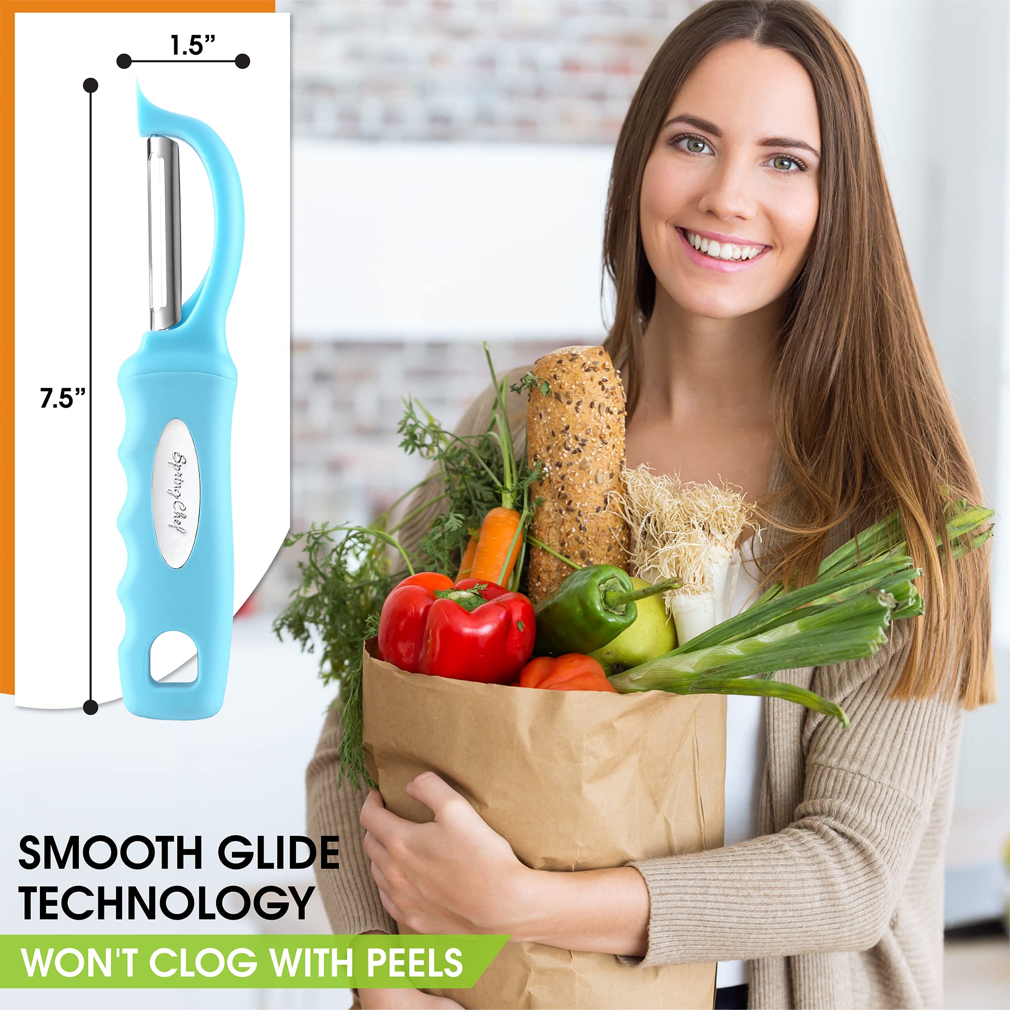 Spring Chef Swivel Potato Peeler for Kitchen w/Soft Grip Handle, Aqua Sky