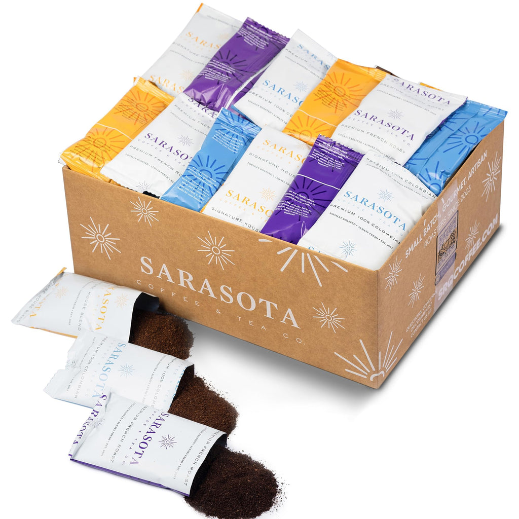 Coffee Packets Sampler – Coffee Variety Pack Ground Coffee Gift Set, Medium Dark & Flavored Roast, Low Acid Gourmet Pre-Measured Packs for 12-Cup Brewers, 2oz Individual Bags